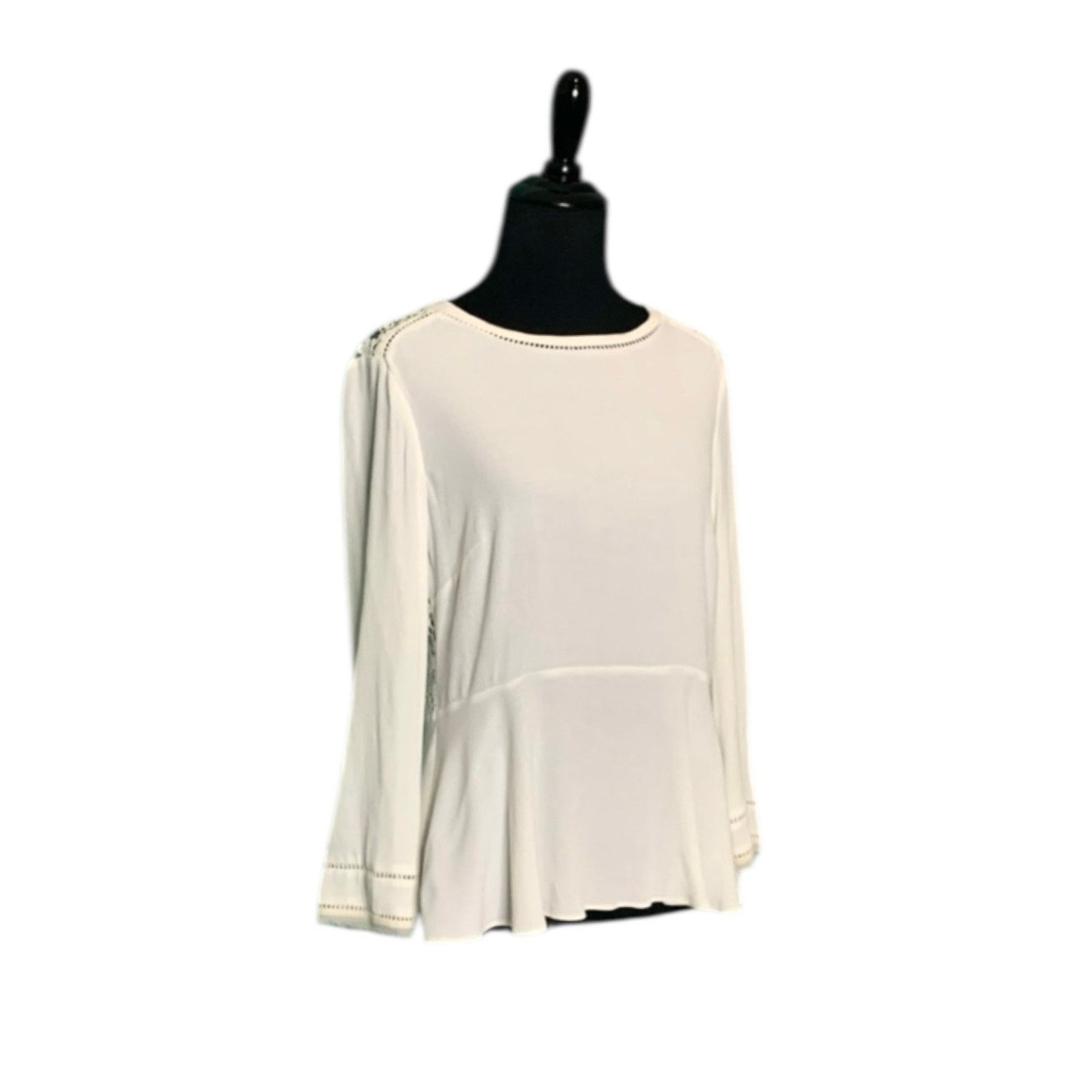 Rebecca Taylor Rebecca Taylor cream crepe lace peplum blouse 4 Size S / US 4 / IT 40 - 1 Thumbnail