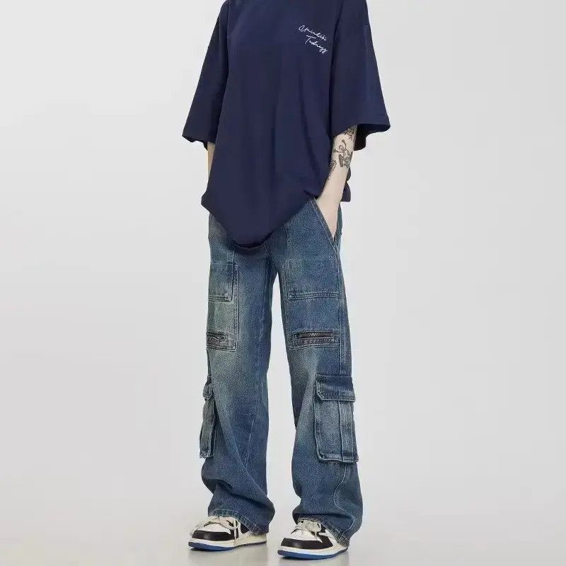 Japanese Brand Retro multi pocket straight leg casual jeans Size US 32 / EU 48 - 1 Thumbnail