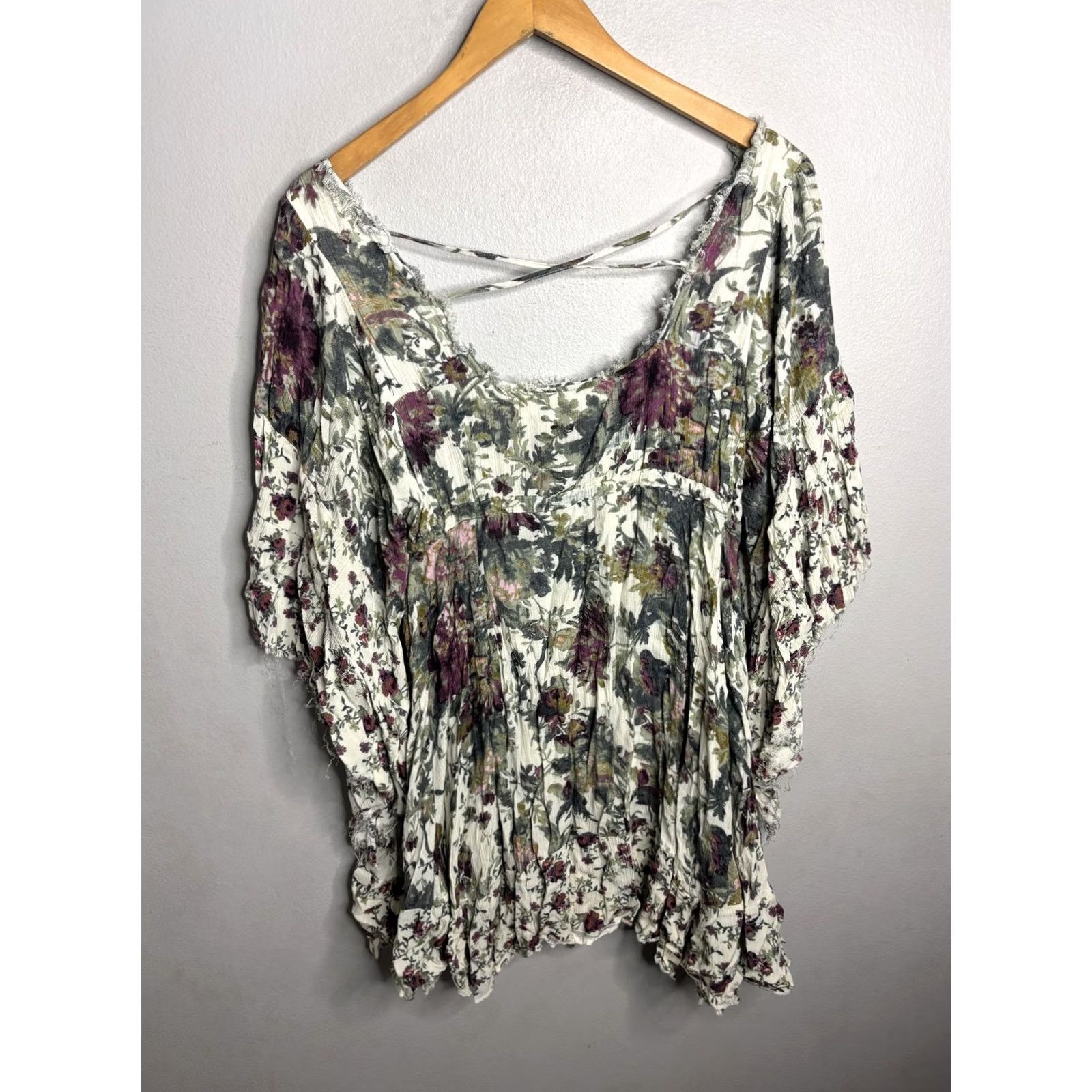 Free People Free People Sweater Womens Large Ivory Floral Boho Slouchy Peasant Tunic Pullover Top Size L / US 10 / IT 46 - 4 Thumbnail