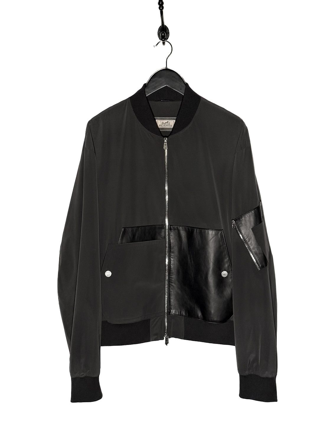 Hermes Hermès Black Leather Detailed Rib-Trim Jacket - 54 IT Size US L / EU 52-54 / 3 - 1 Thumbnail