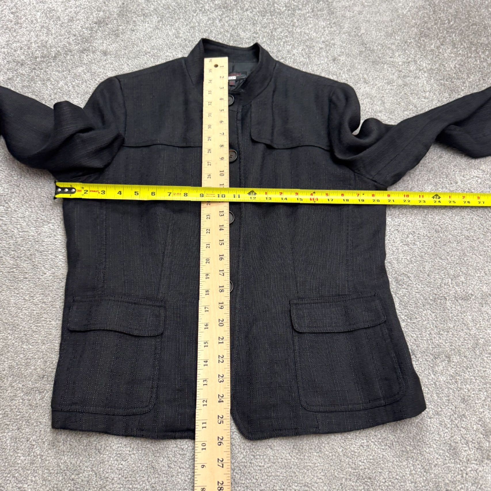 Talbots Talbots Blazer Jacket Womens 14 Black Ramie Blend Button Up Textured Band Collar Size XL / US 12-14 / IT 48-50 - 7 Thumbnail