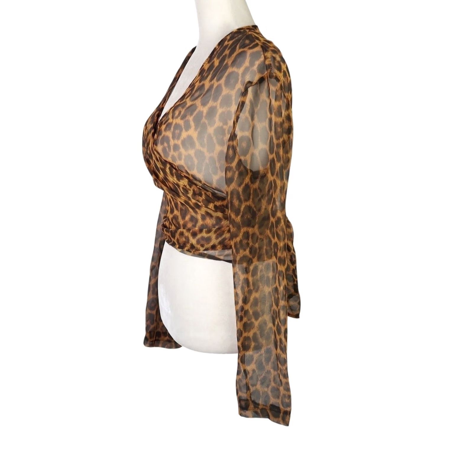 Vintage VINTAGE YES Brown Leopard Print Sheer Wrap Crop Blouse Top M Womens 90s Size M / US 6-8 / IT 42-44 - 3 Thumbnail