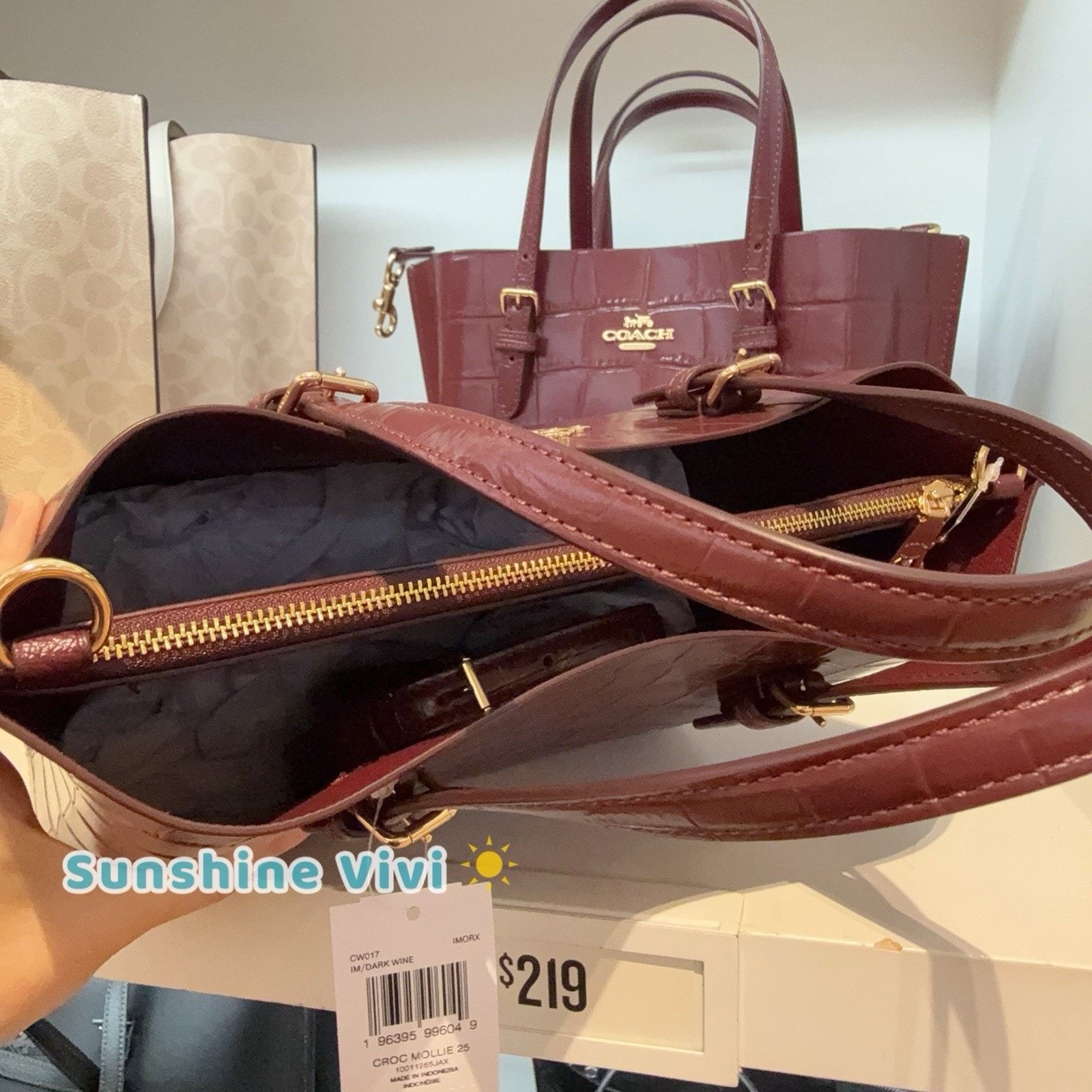 Coach NWT Coach Mollie Tote Bag 25 CW017 leather Dark Wine Size ONE SIZE - 5 Thumbnail