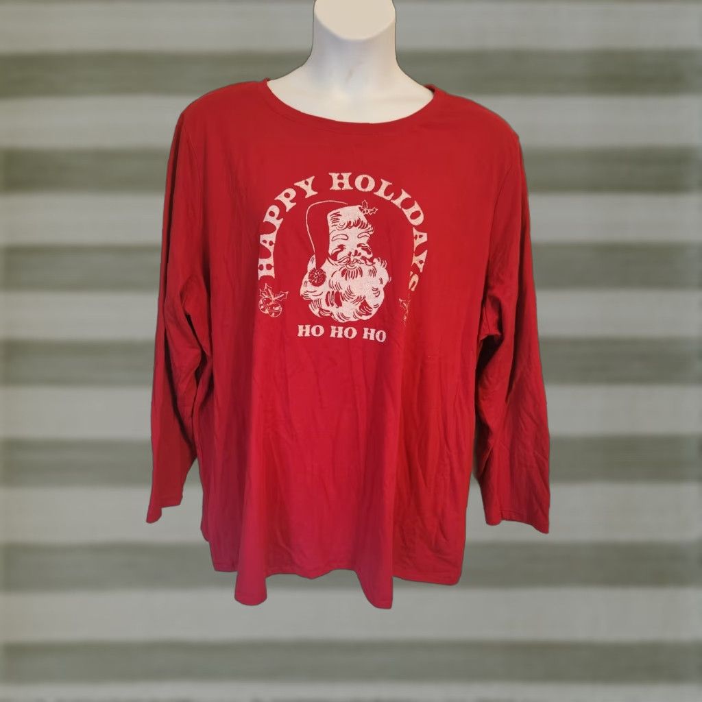 Vintage Sonoma Holiday Ho Ho Ho Santa Long Sleeve T Shirt 4X Plus Women Red Christmas Crew Neck Casual Sleeve Cotton Polyester Easy Care Tagless Vintage: No Size XXL / US 16-18 / IT 52-54 - 1 Thumbnail
