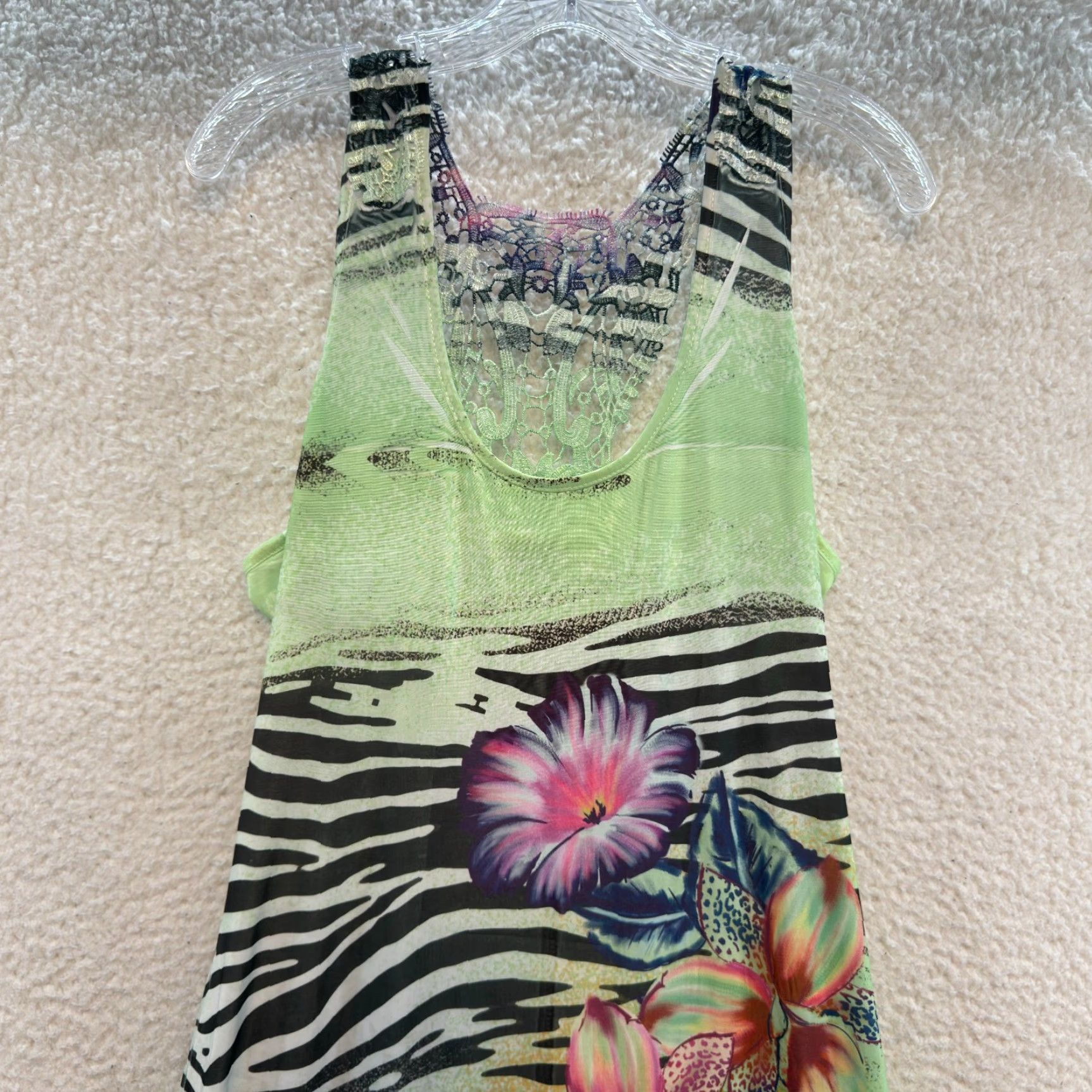Vintage VINTAGE Ocean Blue Maxi Dress L Green Floral Zebra Rhinestone McBling Tropical Bohemian Y2K Women/Men? Size L / US 10 / IT 46 - 3 Thumbnail
