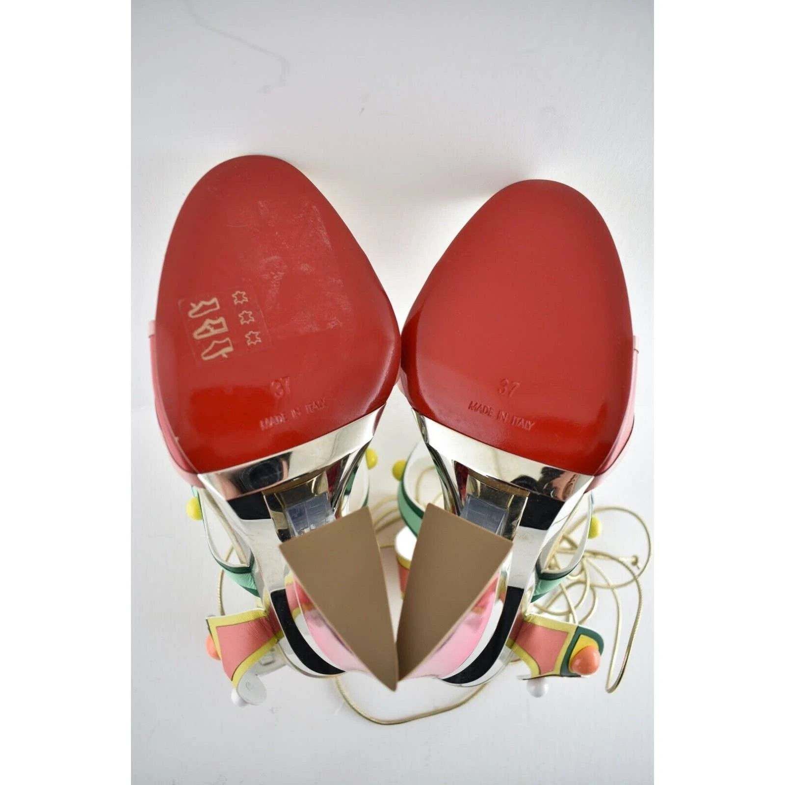 Christian Louboutin Papagaya Levita 100 Multicolor Lace Up Wedge Sandal Heel 37 Size US 7 / IT 37 - 12 Thumbnail