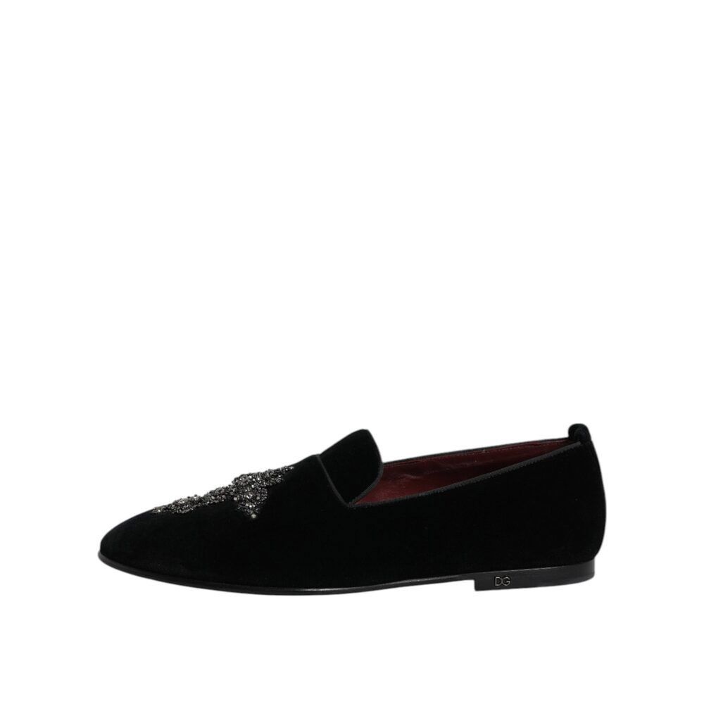Dolce & Gabbana Dolce & Gabbana Black Velvet Embellished Loafer Slip On Shoe Size US 10 / EU 43 - 6 Thumbnail