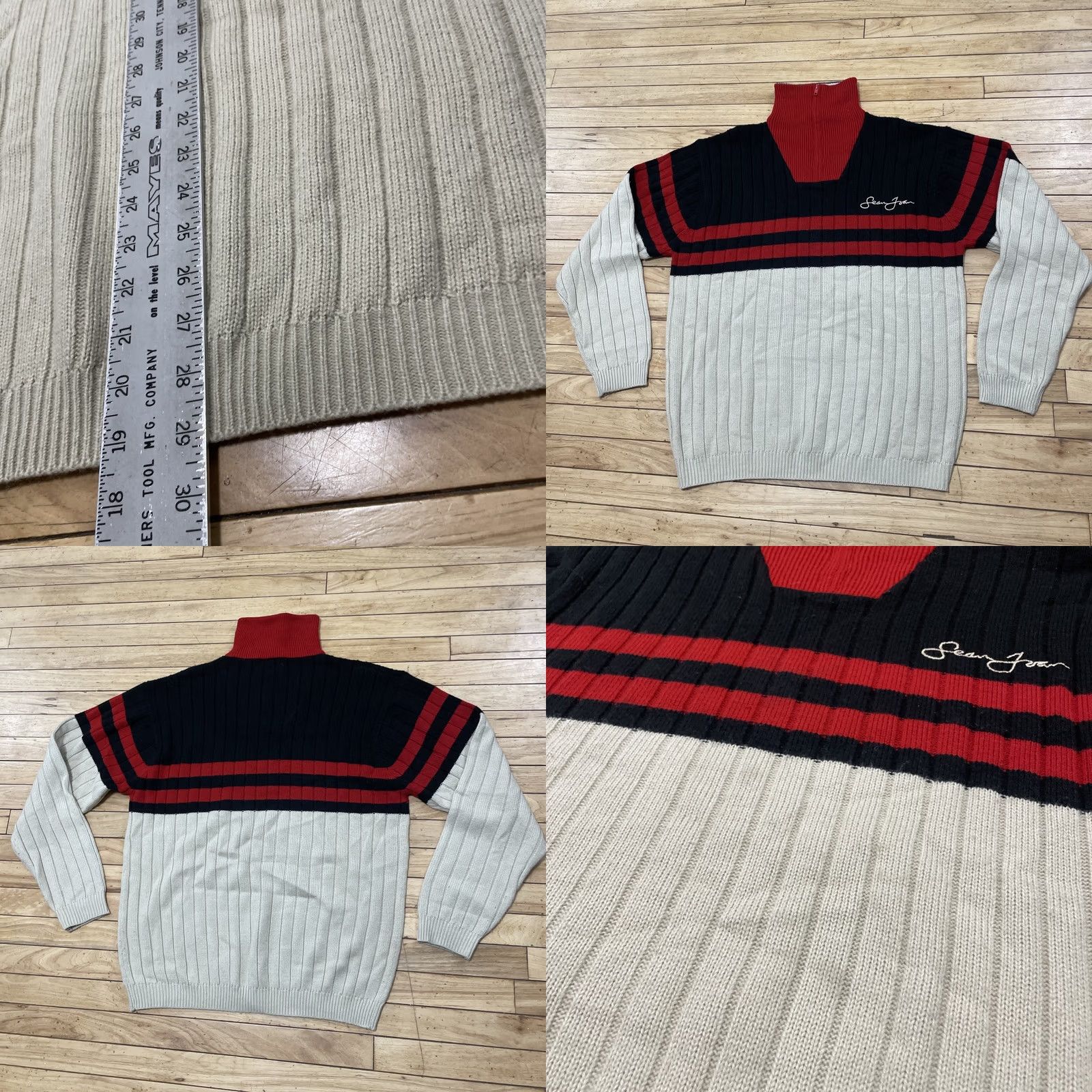 Sean John VINTAGE Sean John Sweater Mens XL Turtleneck Ribbed Red Black Cream Y2K Hip Hop Pullover Size US XL / EU 56 / 4 - 9 Thumbnail