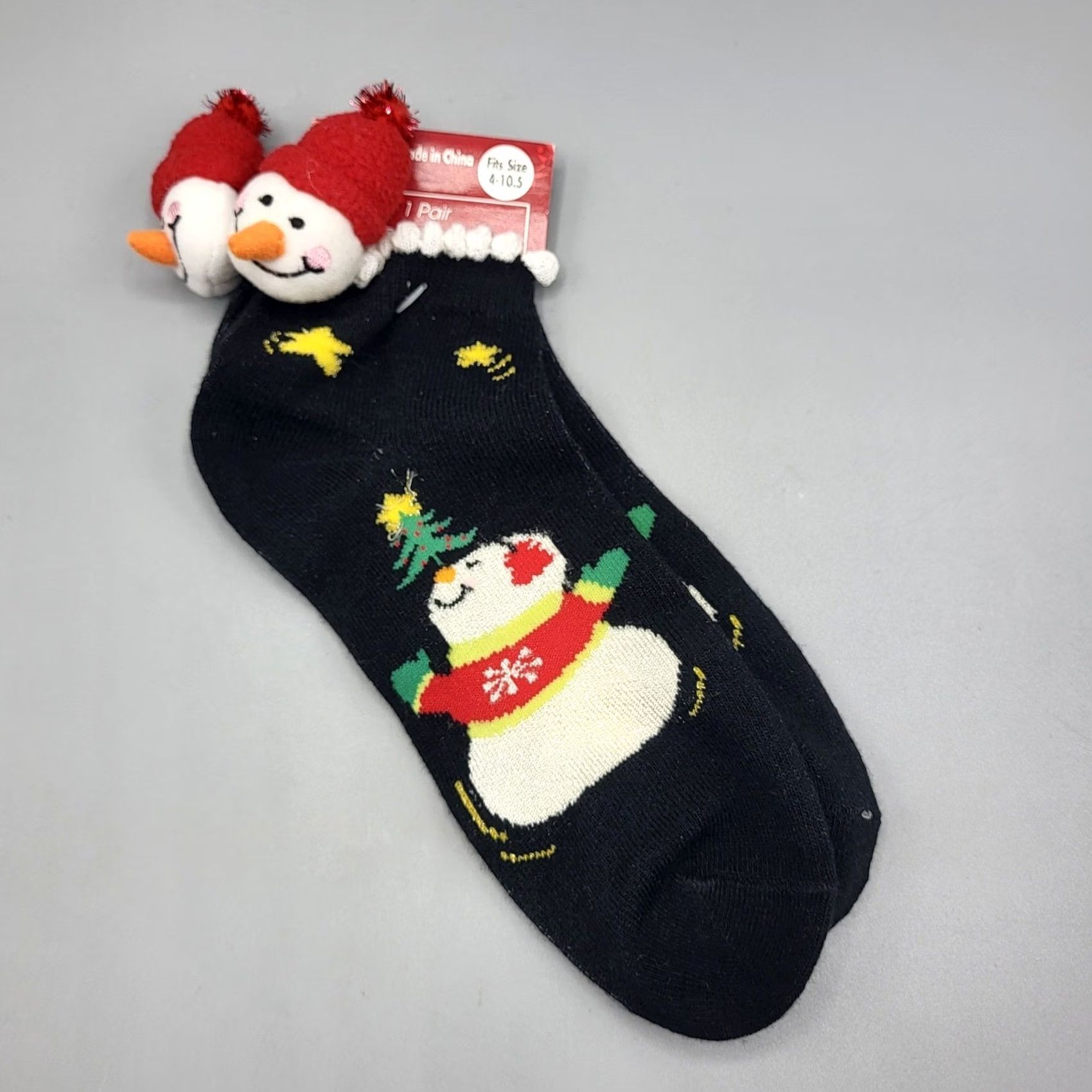 Walmart Snowman Christmas Socks Womens One Size Black 3D Plush Head Holiday Knitted Novelty Winter Socks Mens Womens Girls Boys Size ONE SIZE - 2 Thumbnail