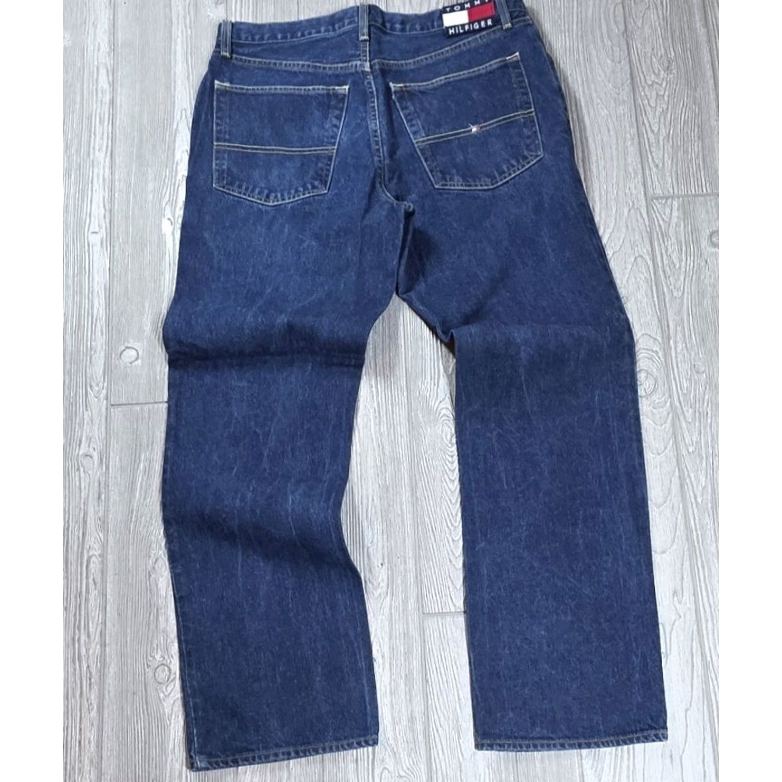 Tommy Hilfiger VTG Tommy Hilfiger Jeans Wide Leg Mens 34x32 Dark Flag 90s Grunge Hip Hop Jeans Boys? Size US 34 / EU 50 - 3 Thumbnail
