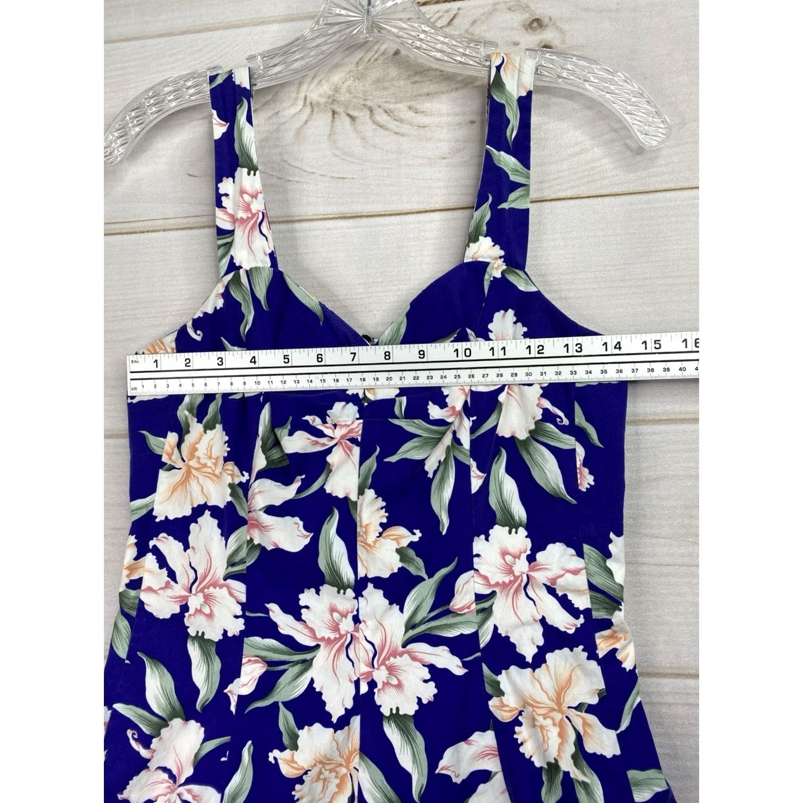 Vintage Royal Creations Dress M Blue Floral Hawaiian Sundress Fit Flare Pinup Smocked Shirt Dress? Size M / US 6-8 / IT 42-44 - 5 Thumbnail