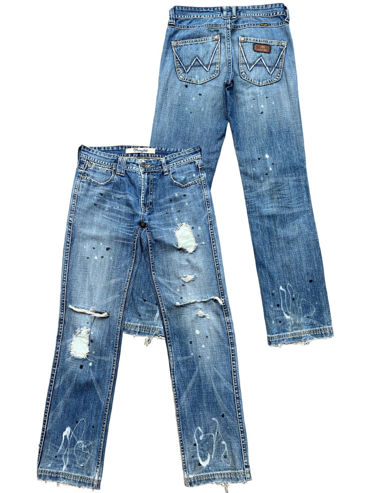 Vintage Wrangler Distressed Patchwork Denim Jeans 33x34