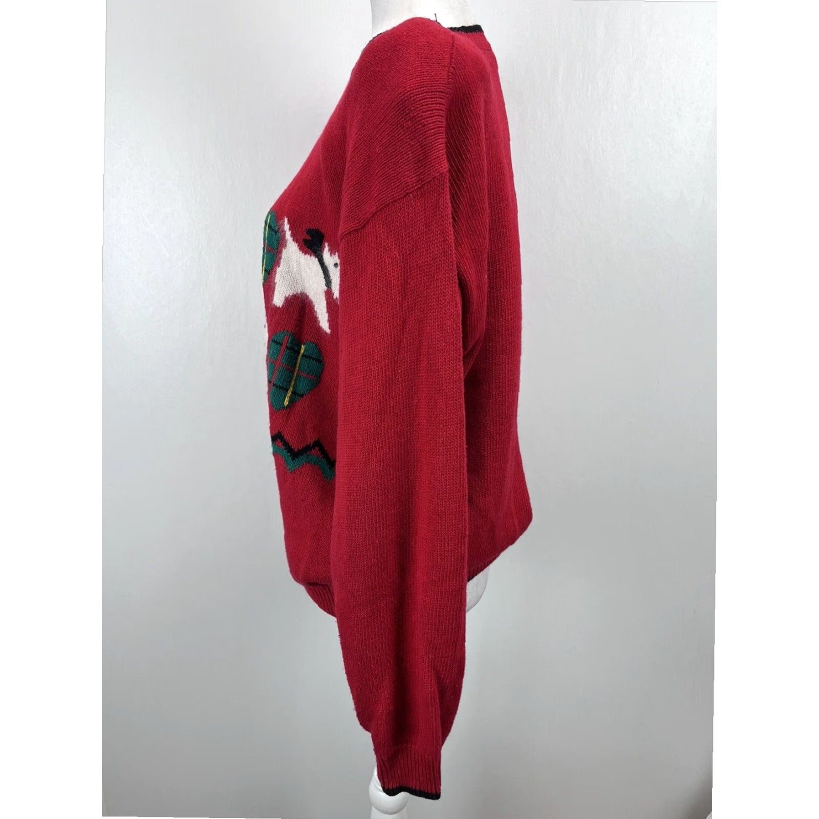 Vintage VINTAGE Bryn Connelly Womens Scottie Westie Dog Sweater Large Red 90s Crew Neck Pullover Size L / US 10 / IT 46 - 2 Thumbnail