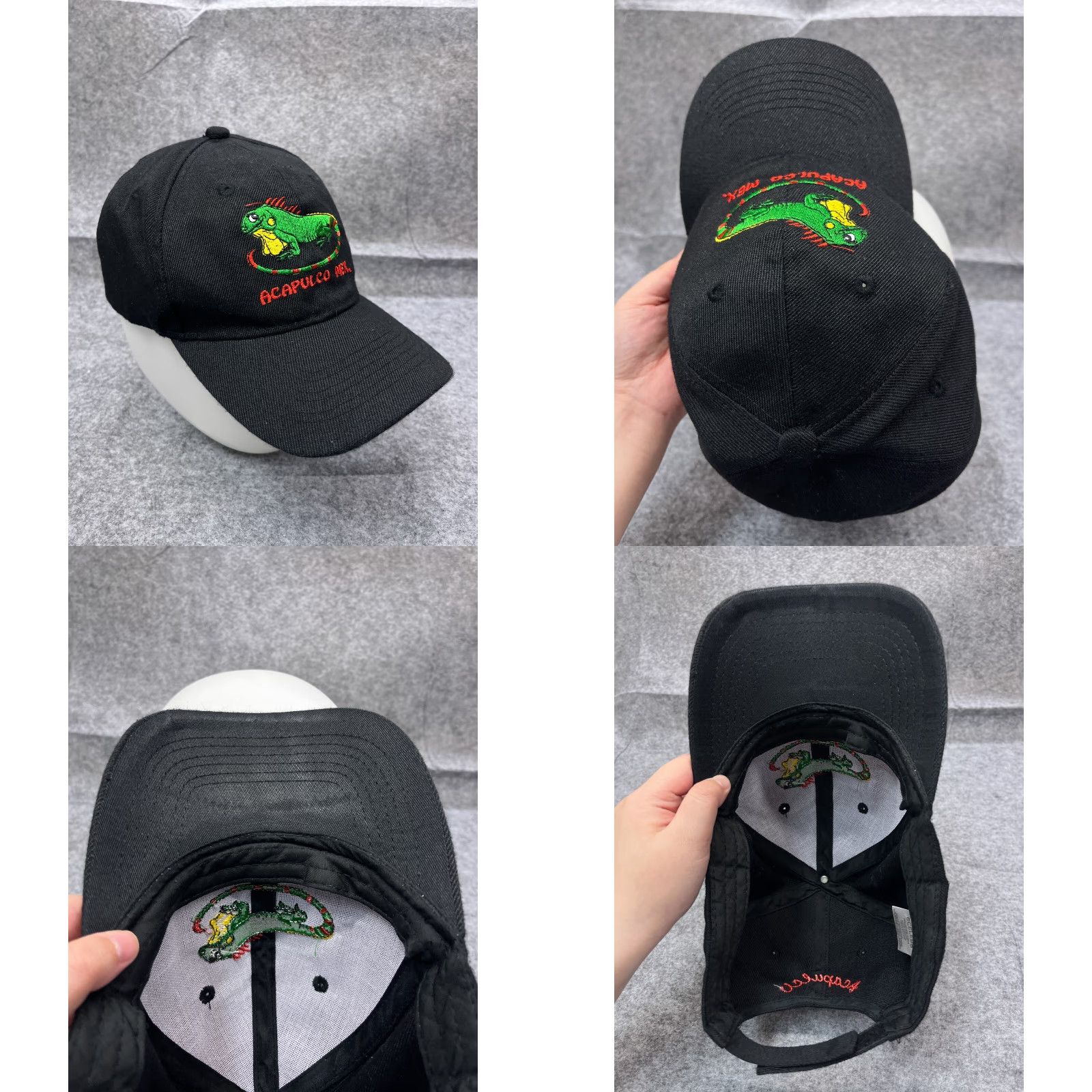 Vintage Acapulco Mexico Iguana Hat Cap Strap Back Adult One Size Black 100% Acrylic Size ONE SIZE - 8 Thumbnail