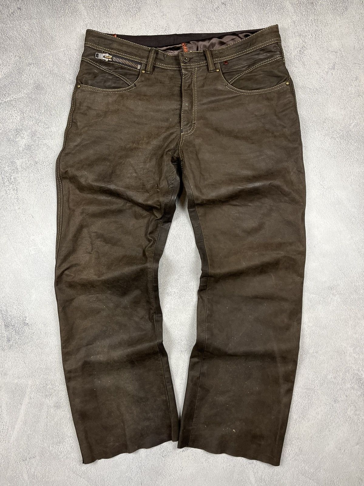 Genuine Leather × Leather Vintage Spirit Motors y2k leather pants Size US 37 - 1 Thumbnail