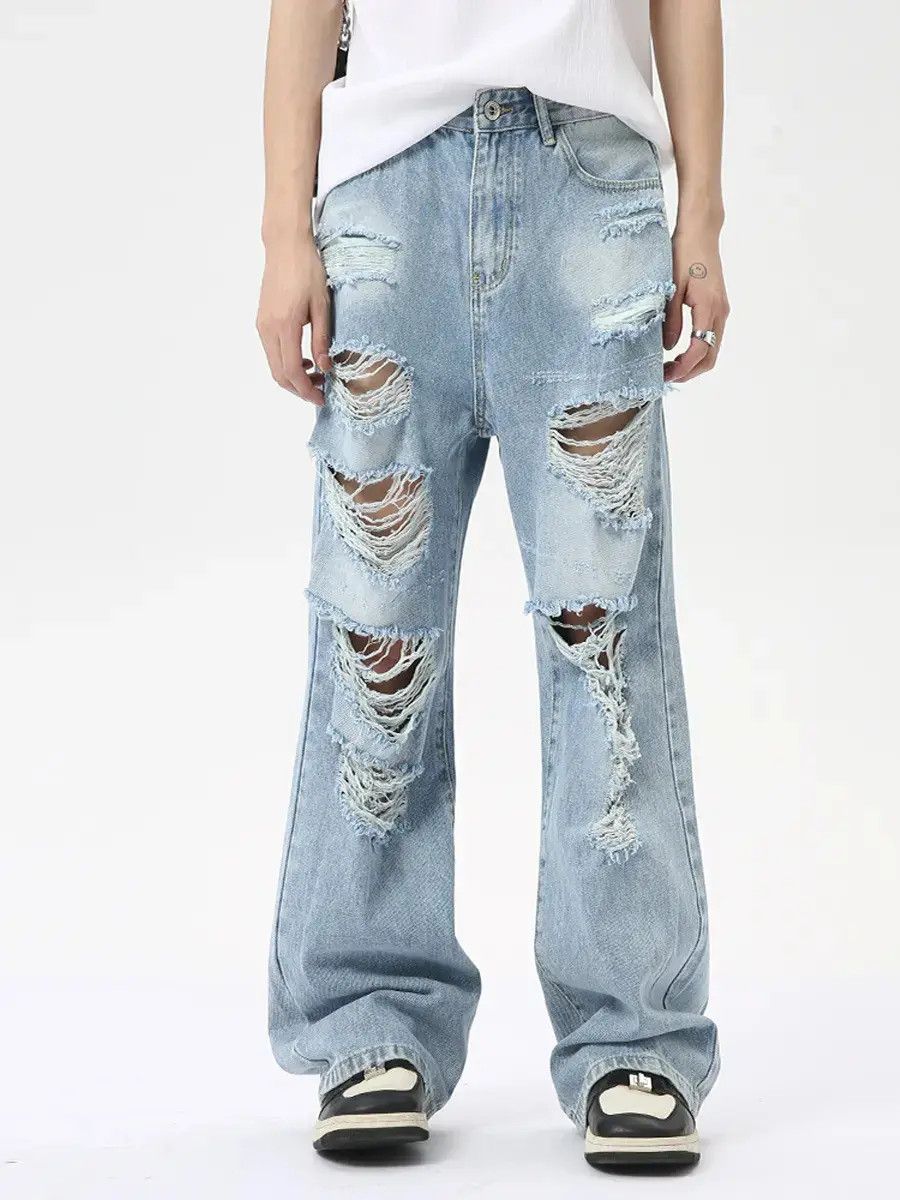 Japanese Brand Retro loose casual ripped jeans Size US 32 / EU 48 - 4 Thumbnail
