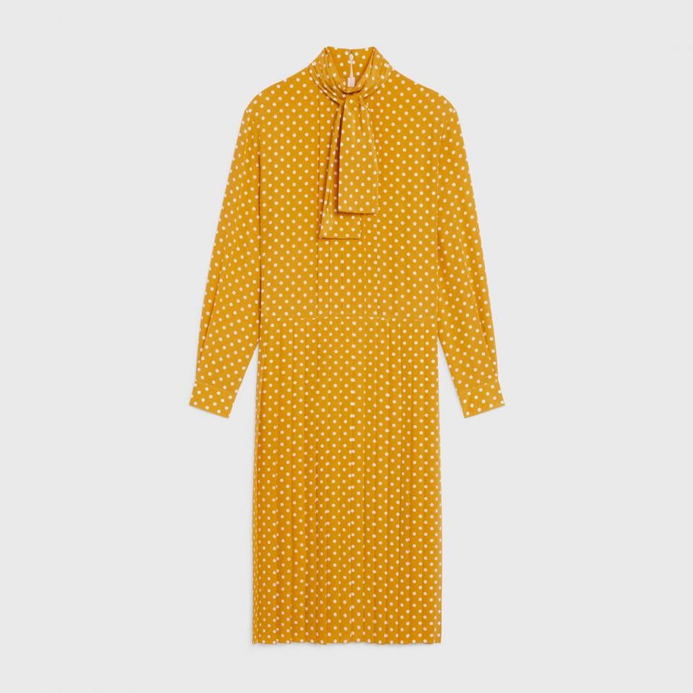 image of Celine O1W1Db10324 Scarf Collar Dress In Yellow, Women's (Size Medium)