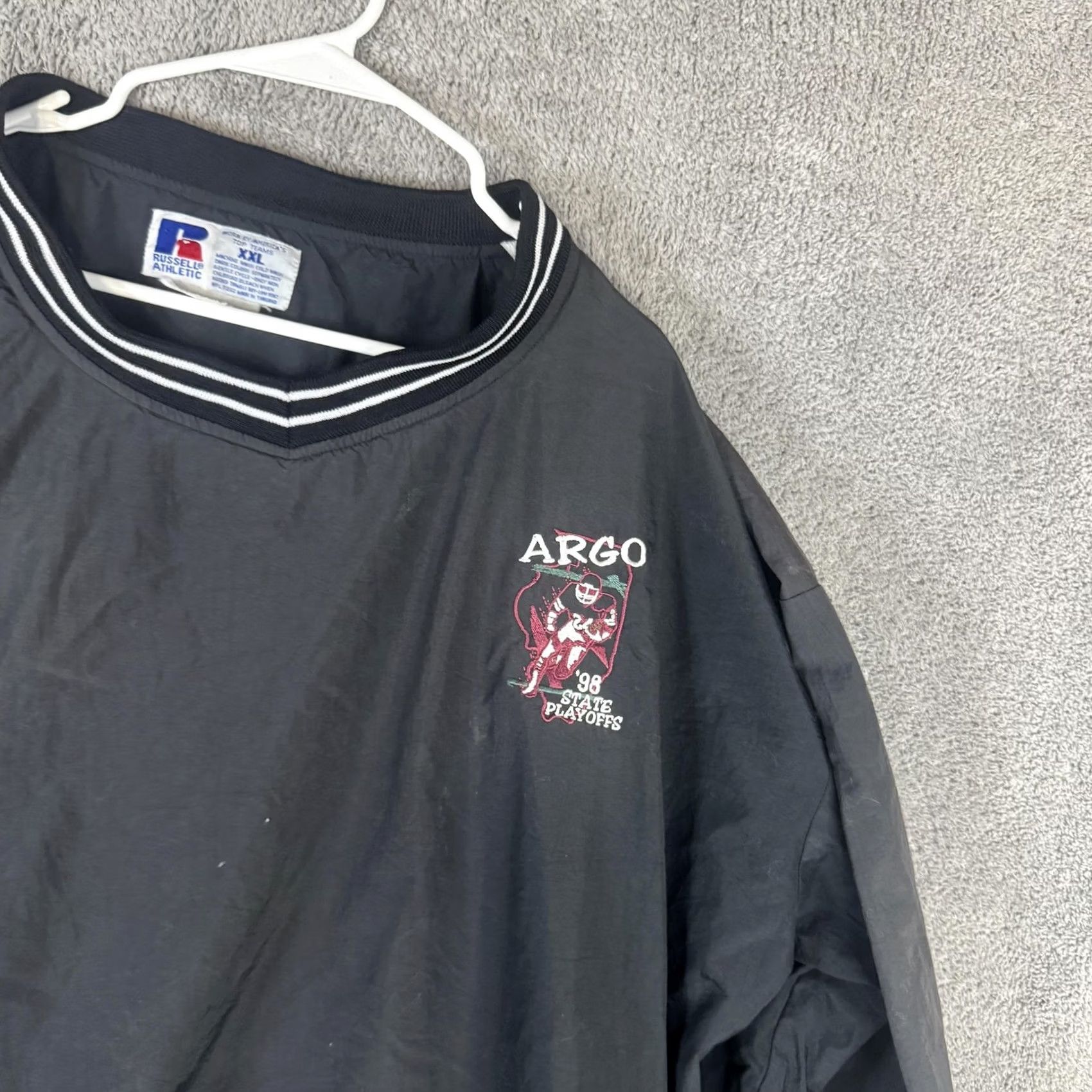 Russell Athletic VINTAGE Russell Athletic Windbreaker Jacket Mens 2XL Black Argo 98 Football 90s Size US XXL / EU 58 / 5 - 4 Thumbnail