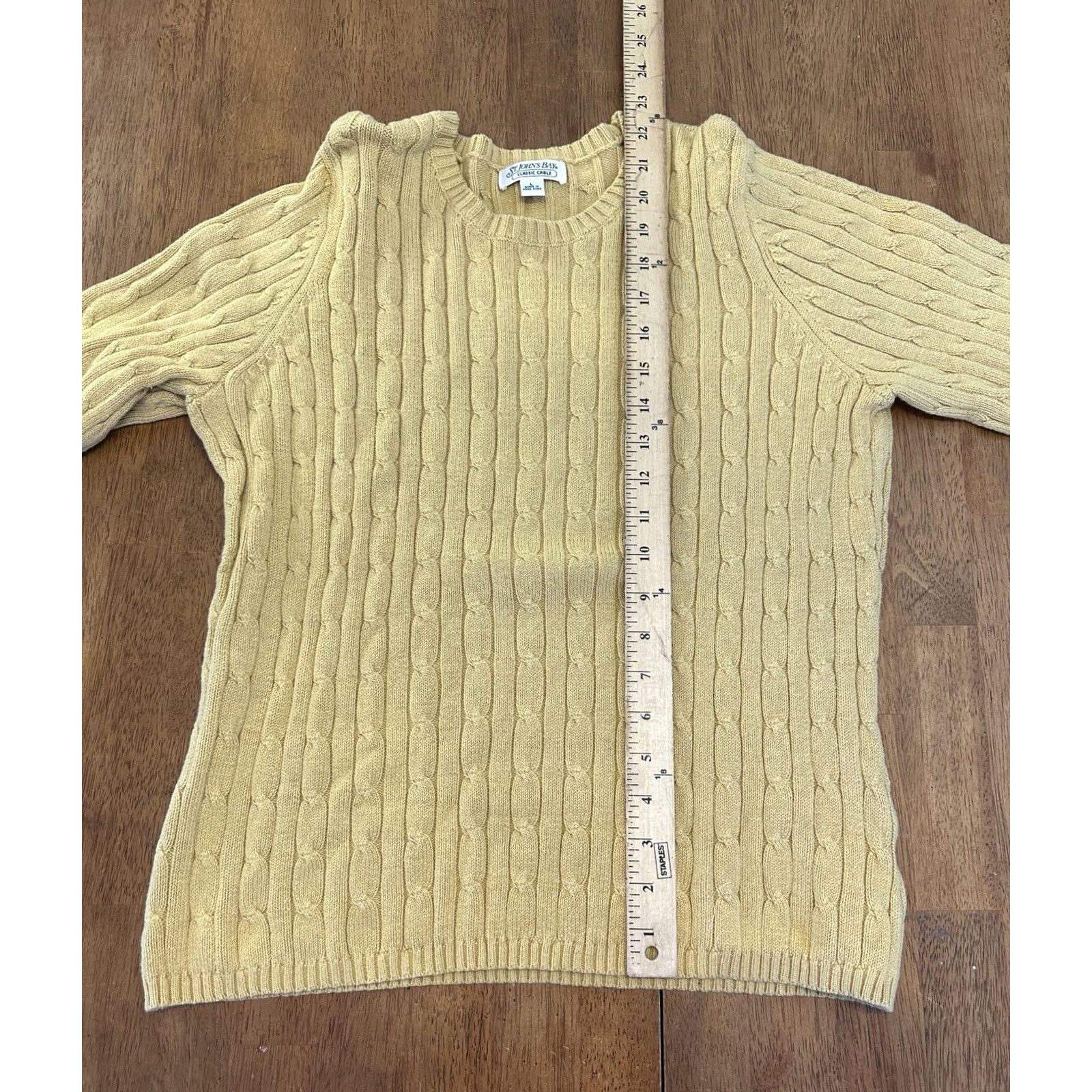 Vintage St. John's Bay Sweater Yellow Large 90s Classic Cable Knit Pullover Women Size L / US 10 / IT 46 - 6 Thumbnail