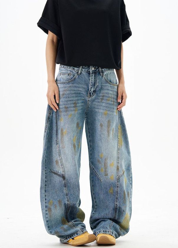 Vintage Men's wide-leg splatter-paint American baggy cutaway jeans Size US 32 / EU 48 - 3 Thumbnail