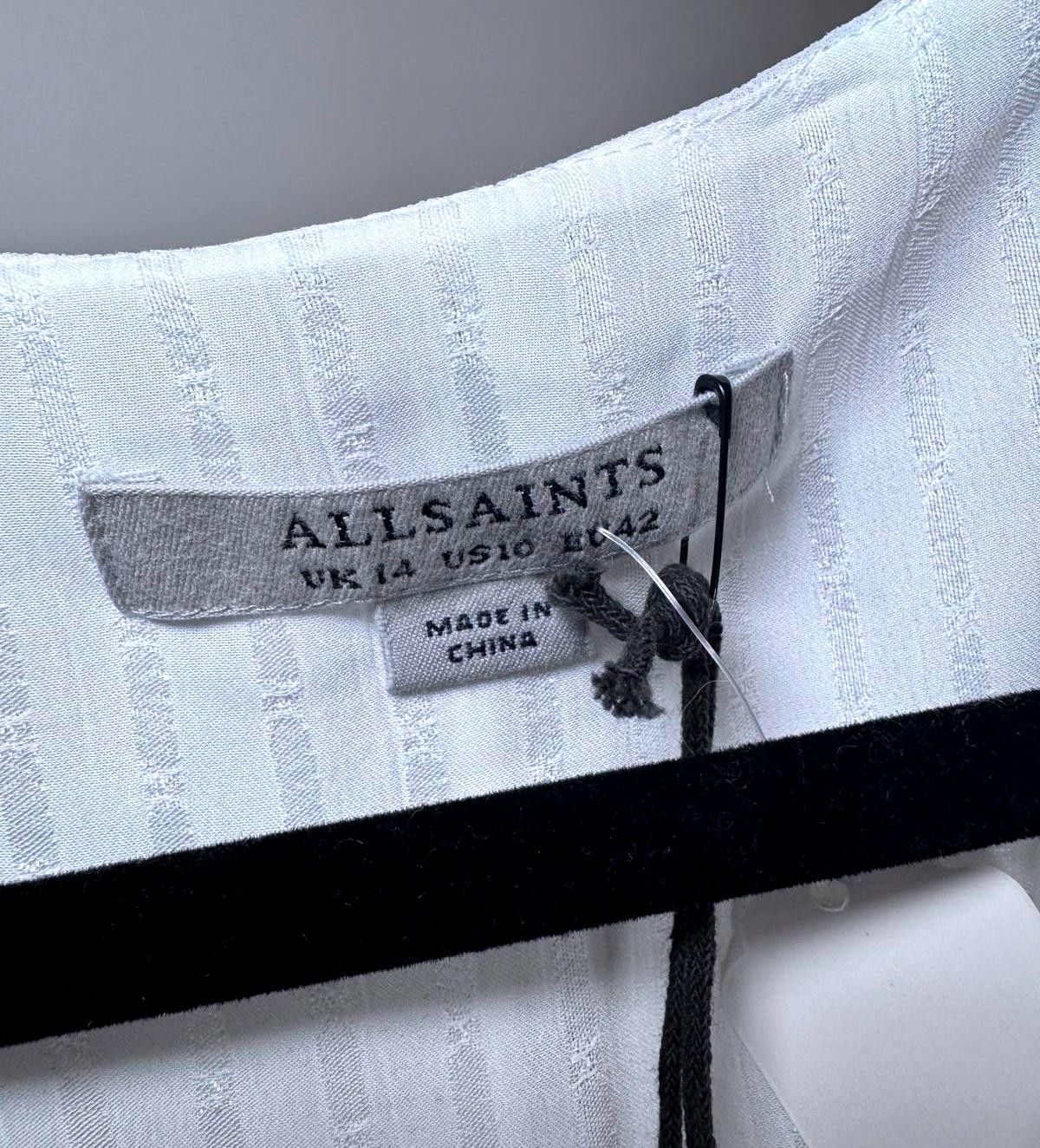 Allsaints AllSaints White Pleated Blouse with Tie Detail Size L / US 10 / IT 46 - 4 Thumbnail