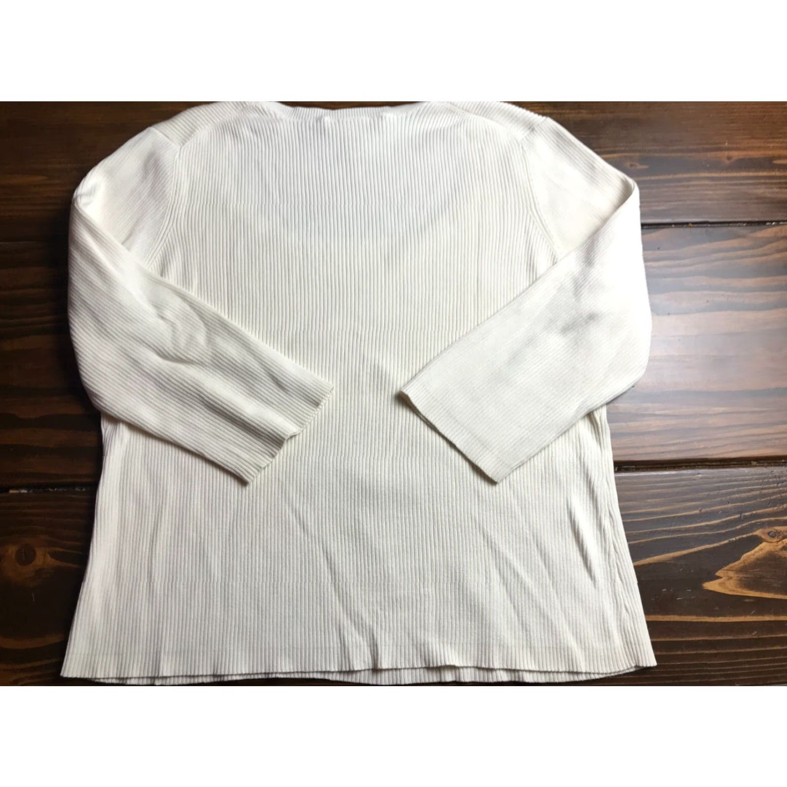 Vintage Telluride Clothing Co. Shirt Women's Large Cream Ribbed 3/4 Sleeve Size L / US 10 / IT 46 - 2 Thumbnail