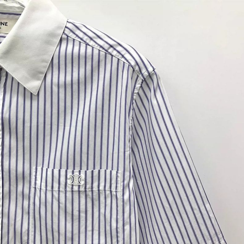 Celine Celine Light Blue Striped Short Sleeve Shirt Size US S / EU 44-46 / 1 - 3 Thumbnail