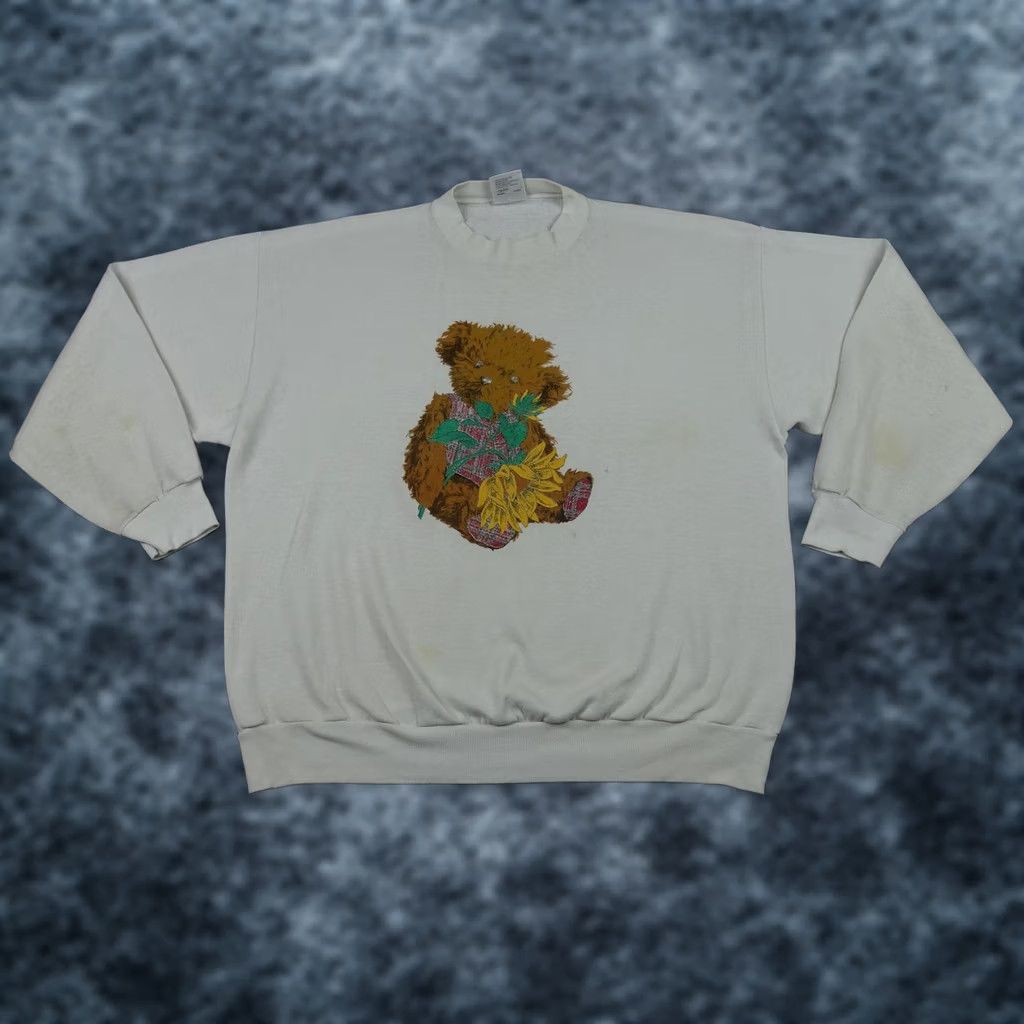 Tultex VINTAGE Tultex Sweatshirt Mens XL White Teddy Bear Sunflower Crewneck 90s VTG Size US XL / EU 56 / 4 - 1 Thumbnail