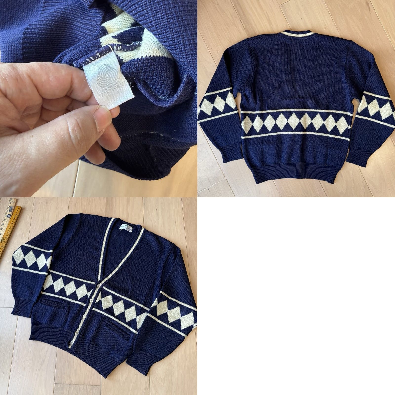 Vintage VINTAGE Pebble Beach Cardigan Mens M Blue Wool Knit Diamond Argyle 80s Golf Jazz Size US M / EU 48-50 / 2 - 8 Thumbnail