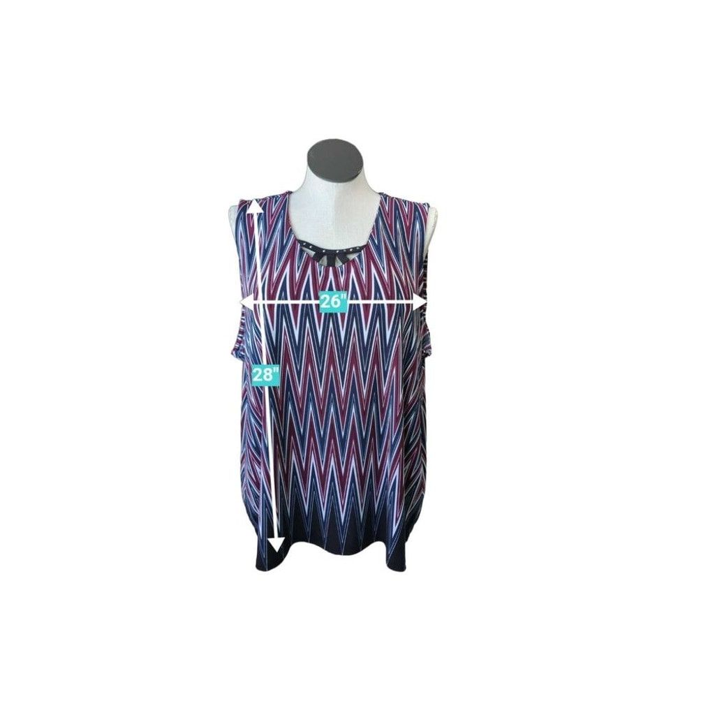 Other CJ Banks Women's 2X Sleeveless Tunic Burgundy Blue Chevron Size XXL / US 16-18 / IT 52-54 - 5 Thumbnail