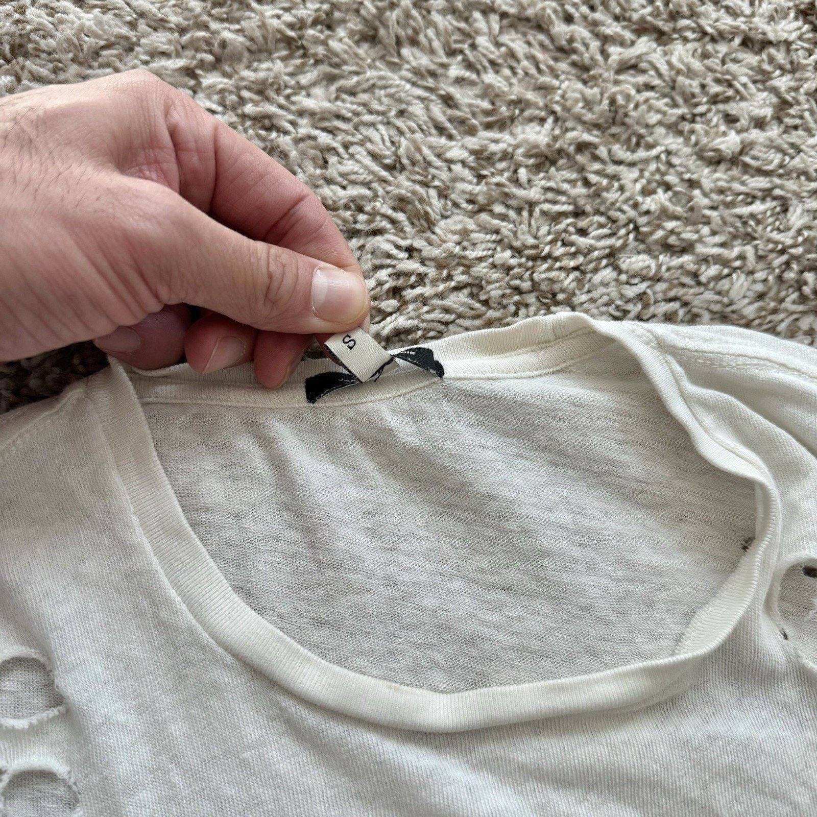 R13 $295 R13 Destroyed Boy T-Shirt Off White EcruJapanese Fabric Size US S / EU 44-46 / 1 - 4 Thumbnail