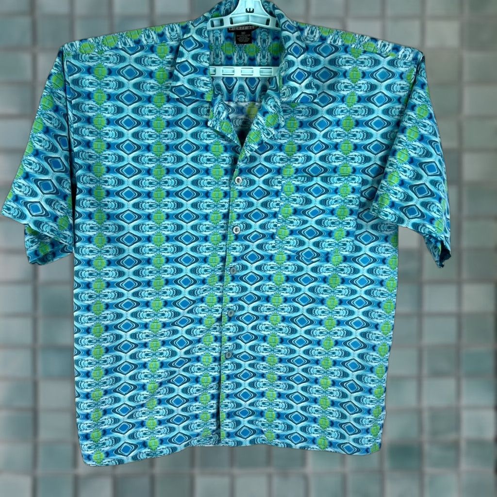 Vintage Montage Button Shirt Mens Size M Blue Geometric Pattern Micro Fiber Size US M / EU 48-50 / 2 - 1 Thumbnail