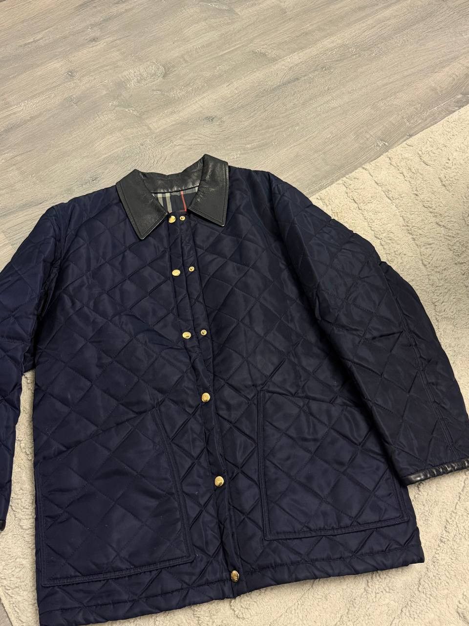 Burberry Rare Vintage Burberry Men Quilted Jacket Blue Leather Collar Size US M / EU 48-50 / 2 - 2 Thumbnail