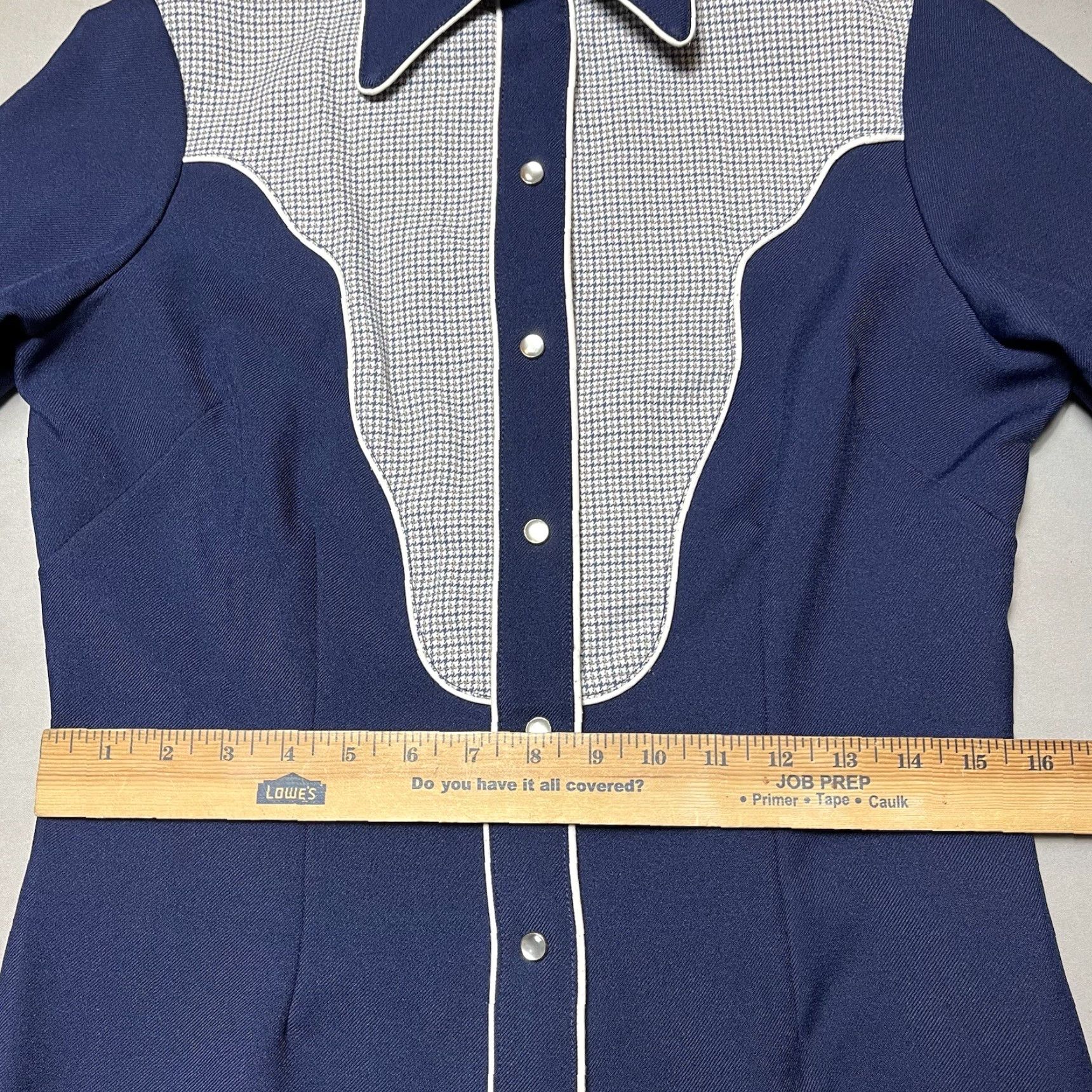 VINTAGE H Bar C California Ranchwear Pearl Snap Button Up Shirt Slim Regular Men Blue Cotton Blend Knit Long Sleeve Button-Down Collared Pocket