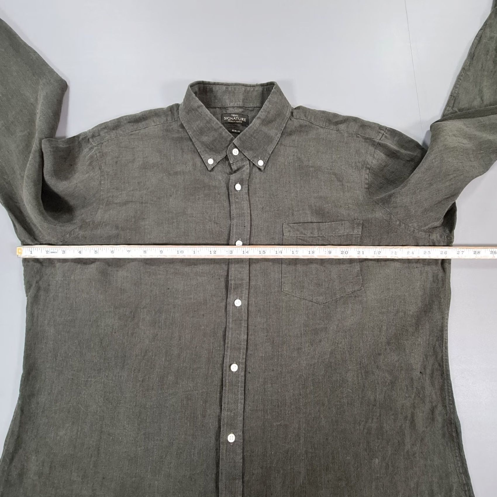 NEXT NEXT Slim Fit Shirt Green 2XL 100% Linen Button-Up Collared Long Sleeve Men’s Vintage: No Essence City Holiday Modern Breathable Lightweight Seasonal Size US XXL / EU 58 / 5 - 6 Thumbnail