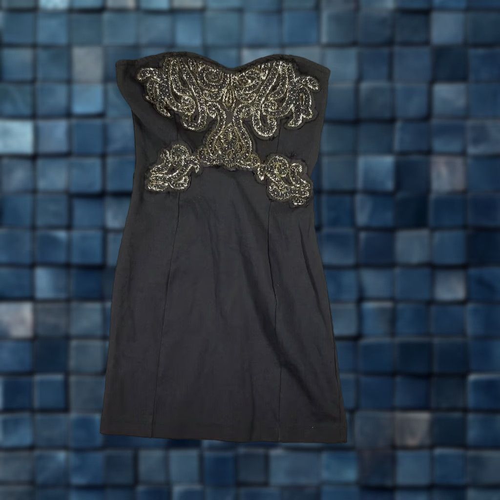 Free People VINTAGE Free People Black Delhi Beaded Strapless Dress Mini Bodycon M Medium Women Sex y? Size M / US 6-8 / IT 42-44 - 1 Thumbnail