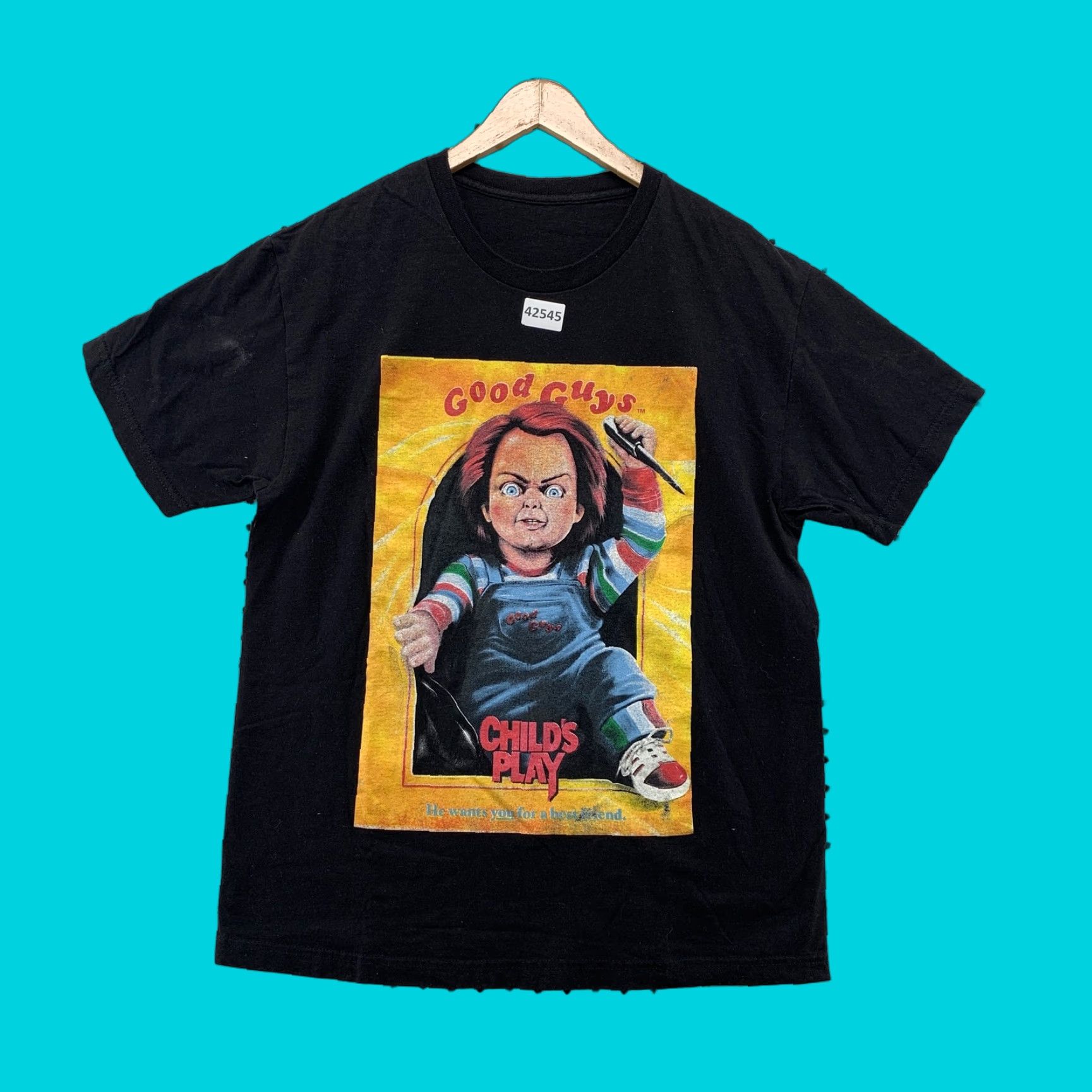 Vintage CHUCKY GRAPHIC T-SHIRT Men's Black Short Sleeve Size XL Child's Play Movie Mens Size US XL / EU 56 / 4 - 1 Thumbnail
