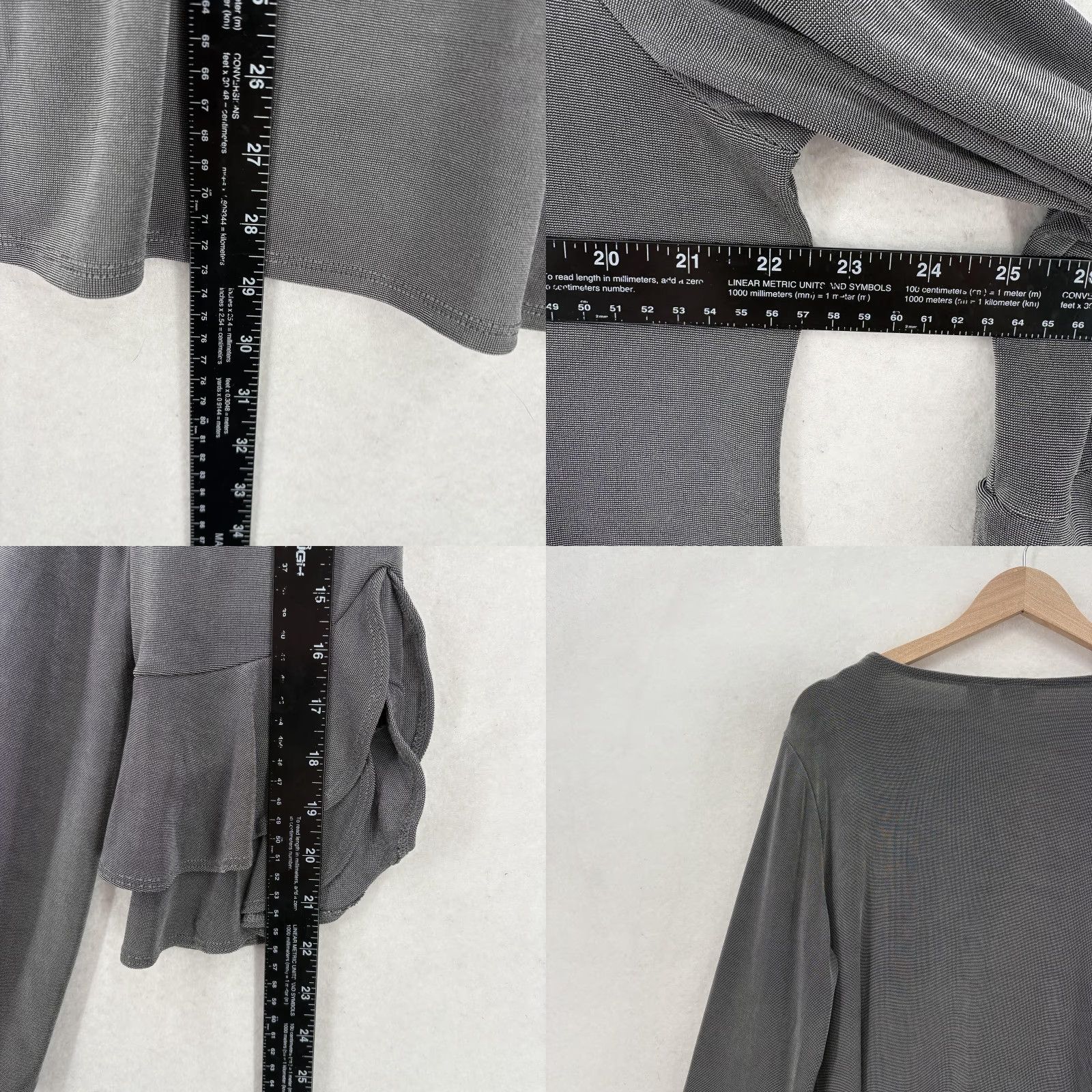 Vintage Chico's Blouse Womens L Gray Bell Sleeve Scoop Neck Knit Travel Stretch Jersey Relaxed Ruffle Solid Pattern Vintage No Size L / US 10 / IT 46 - 8 Thumbnail