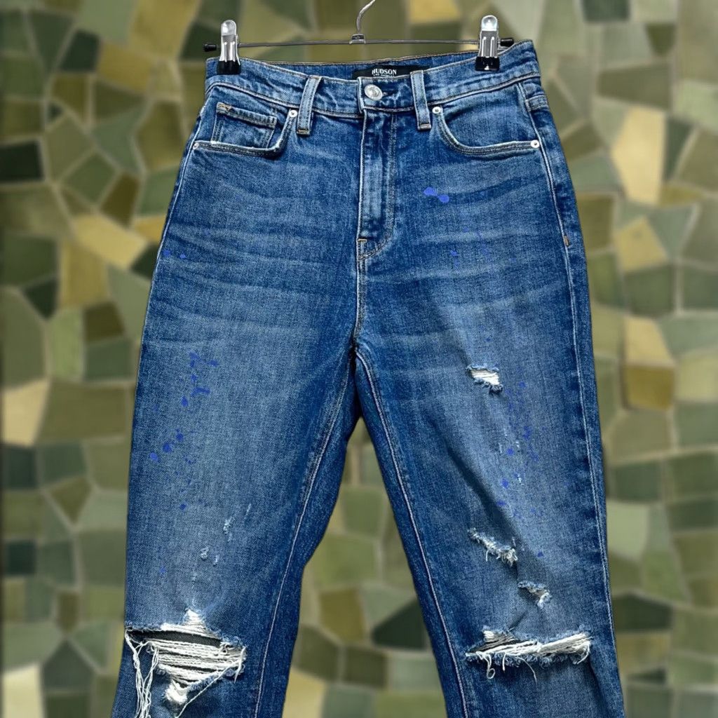 Hudson Jeans Women's 24 Blue Straight Leg Mid Rise 5-Pocket Distressed Denim Jeans (Size 42)