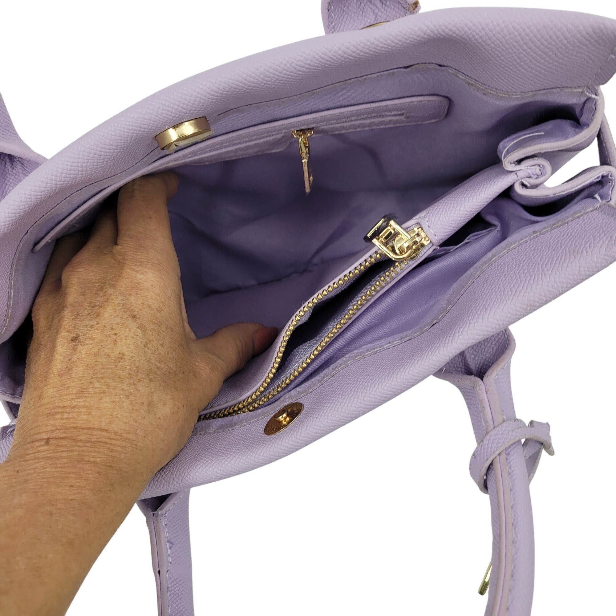Bebe Womens Vegan Evie Satchel Bag Lilac Pastel Purple Faux