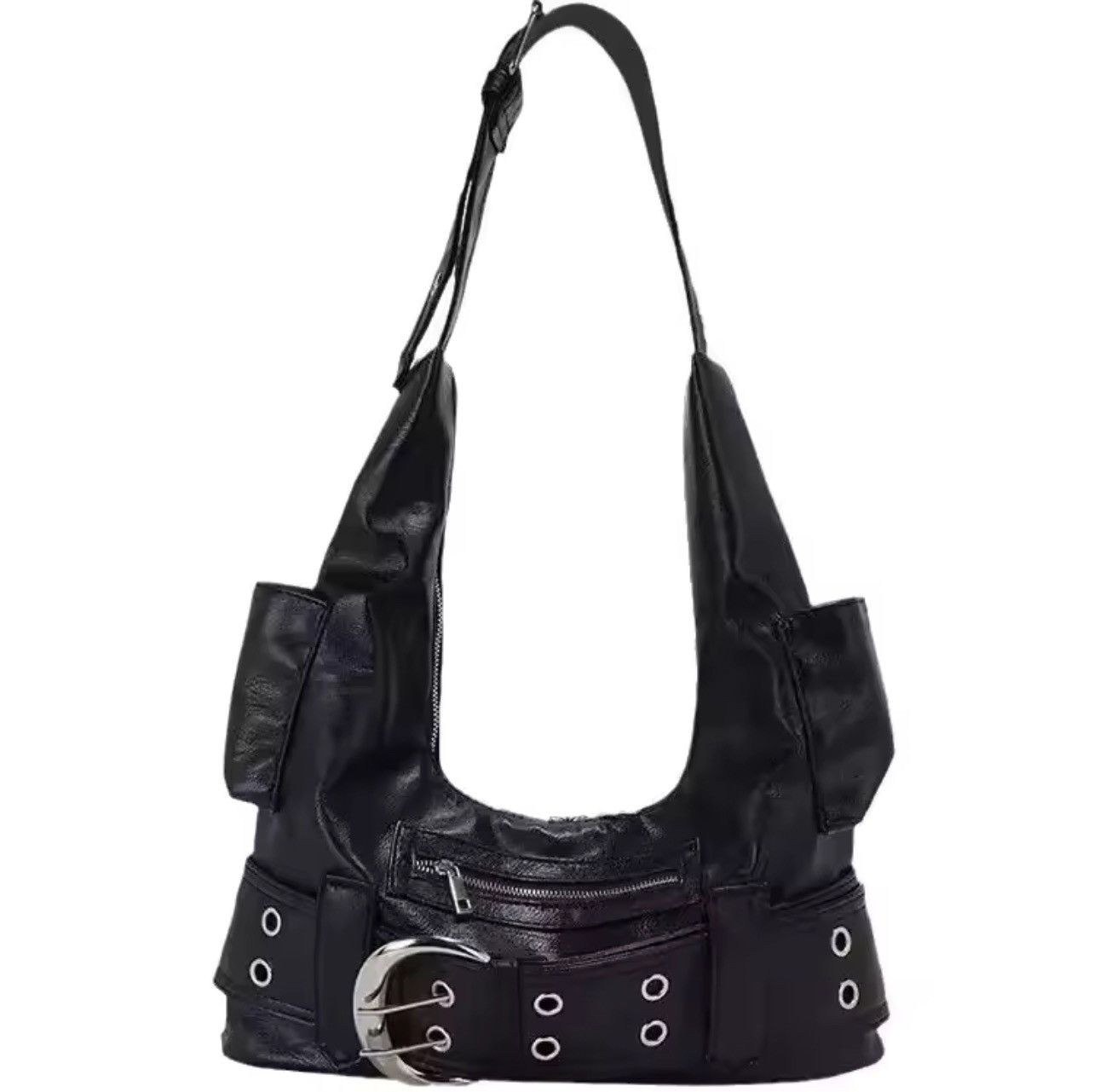 Leather Streetwear Punk Black Shoulder Crossbody Bag Y2k Size ONE SIZE - 3 Thumbnail