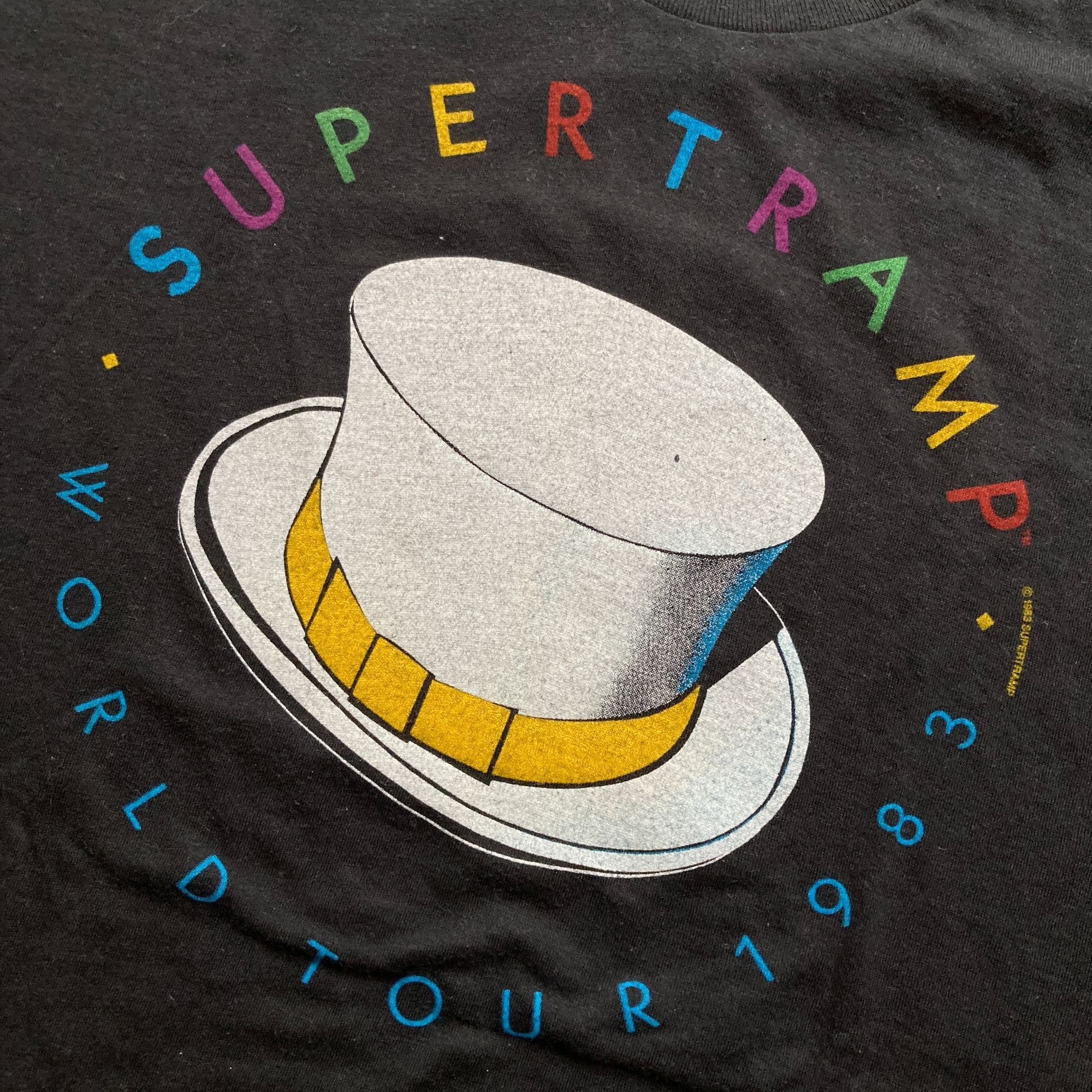 Fruit Of The Loom Supertramp World Tour 1983 Vintage Black T-Shirt Single Stit Size US L / EU 52-54 / 3 - 4 Thumbnail