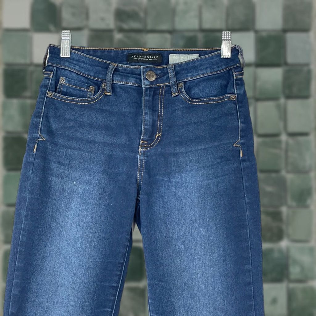 Vintage Aeropostale Jeans Women's Denim Dark Wash Jeggings Size 0 Regular Blue Denim High Waisted Jeans Size 25" / US 0 / IT 36 - 1 Thumbnail