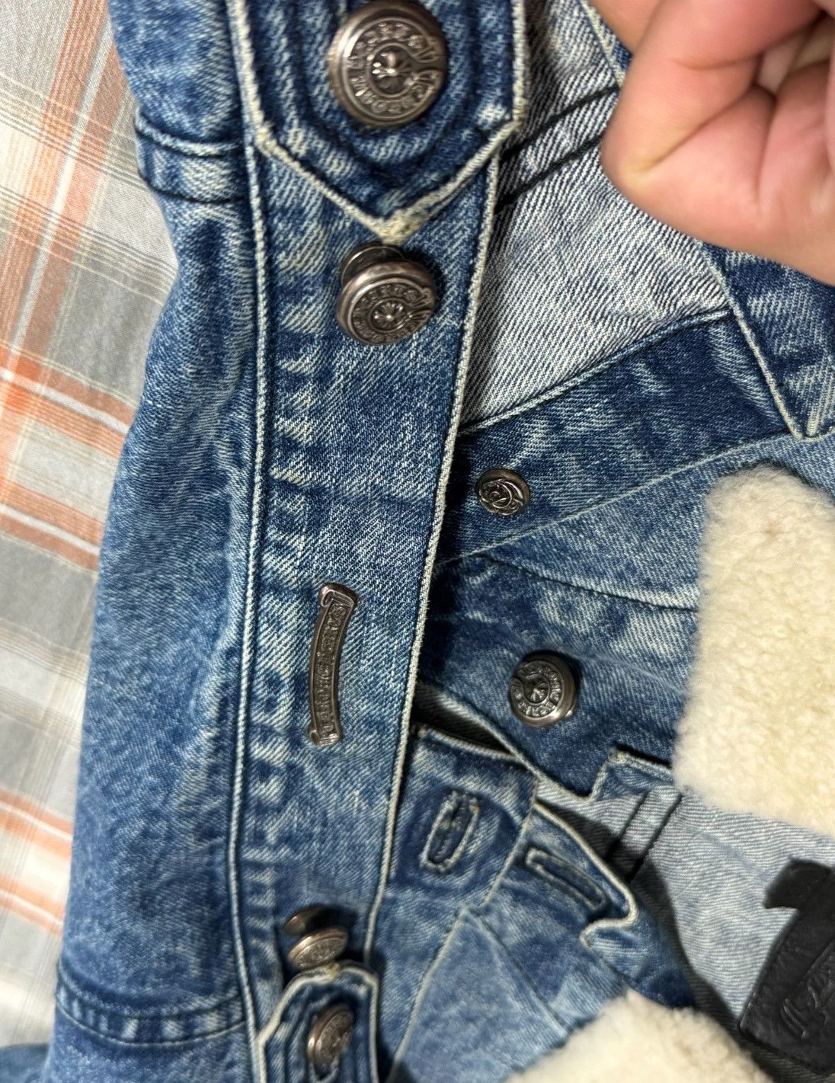 Chrome Hearts Cropped shearling denim jacket cross patch sleeve Size XS / US 0-2 / IT 36-38 - 7 Thumbnail