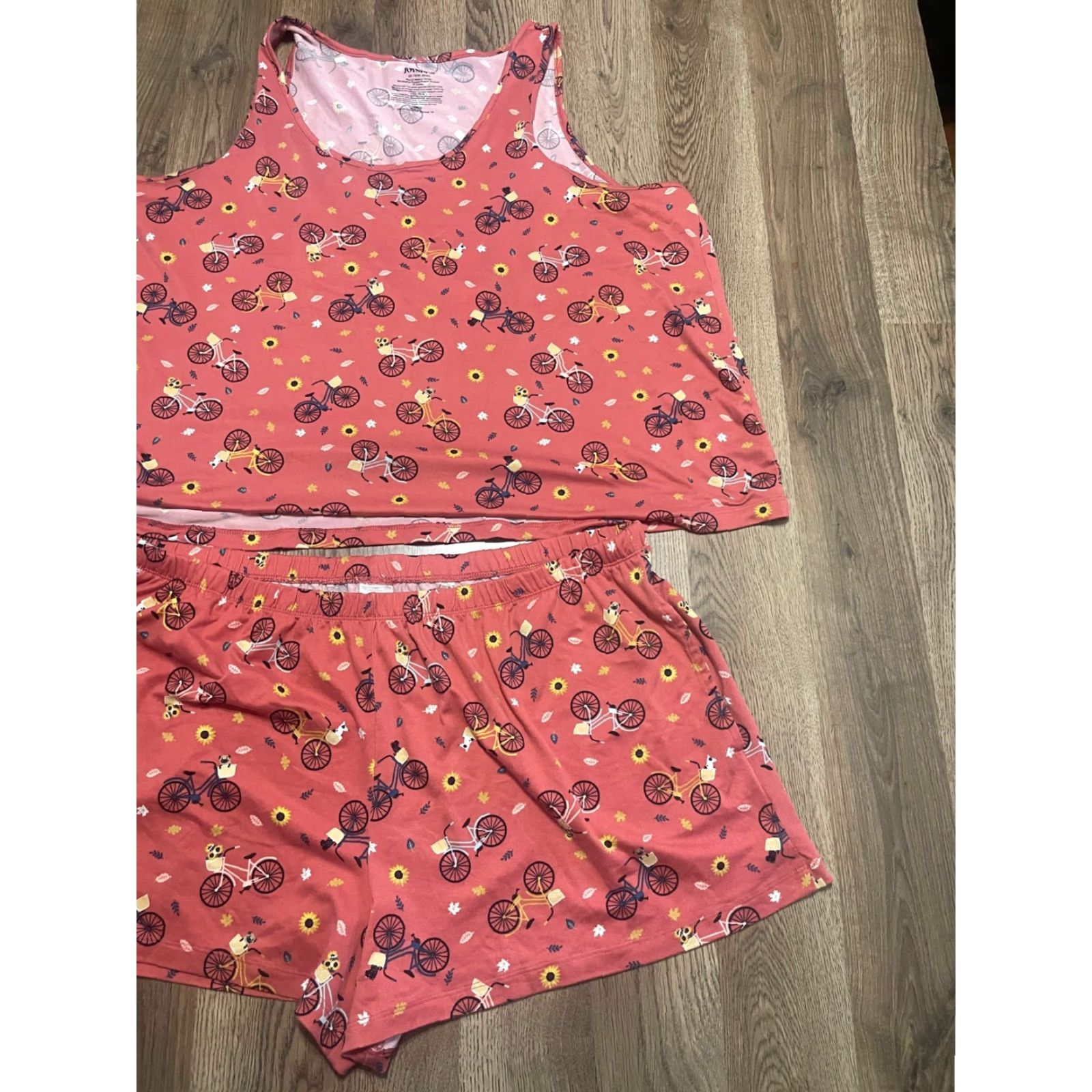 Vintage VINTAGE Joyspun PJ Set Womens 2X Pink Sunflowers Bikes Leaves Tank Top & Shorts Size XXL / US 16-18 / IT 52-54 - 2 Thumbnail