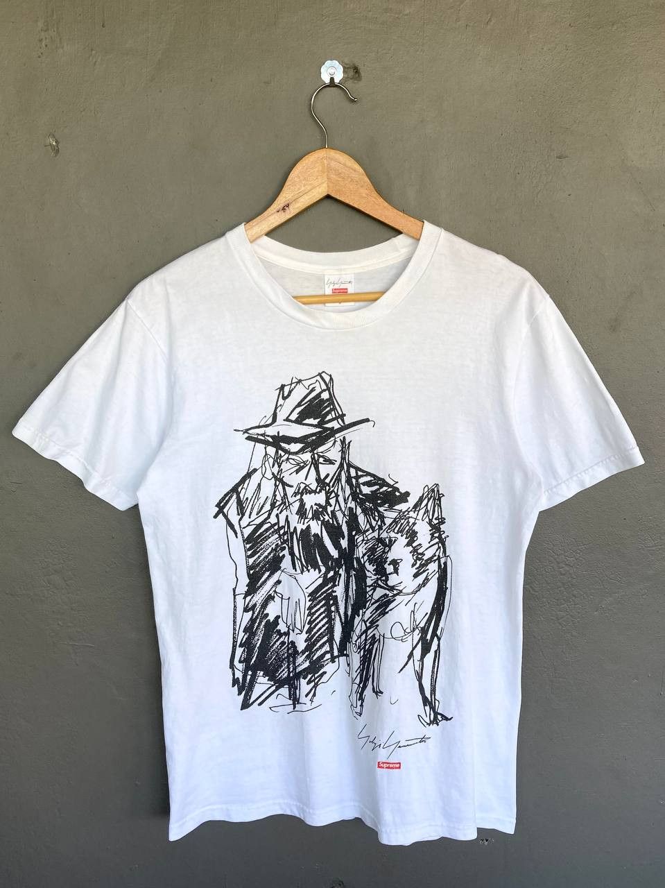 image of Fw20 Supreme x Yohji Yamamoto Wolf Scribble Tee in White, Men's (Size Small)