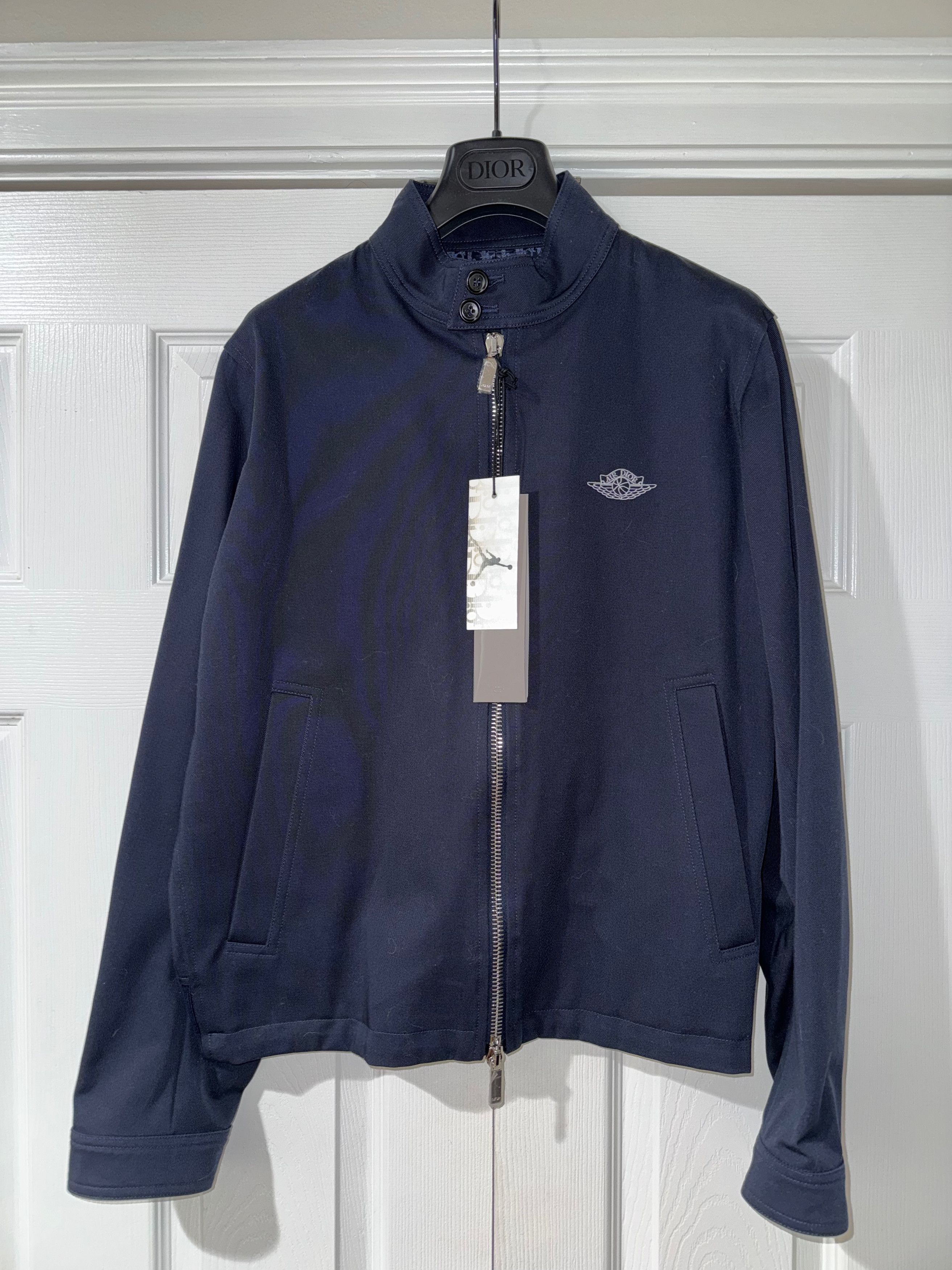 Dior Dior Air Jordan Navy White Double Zip Woven Moto Jacket
