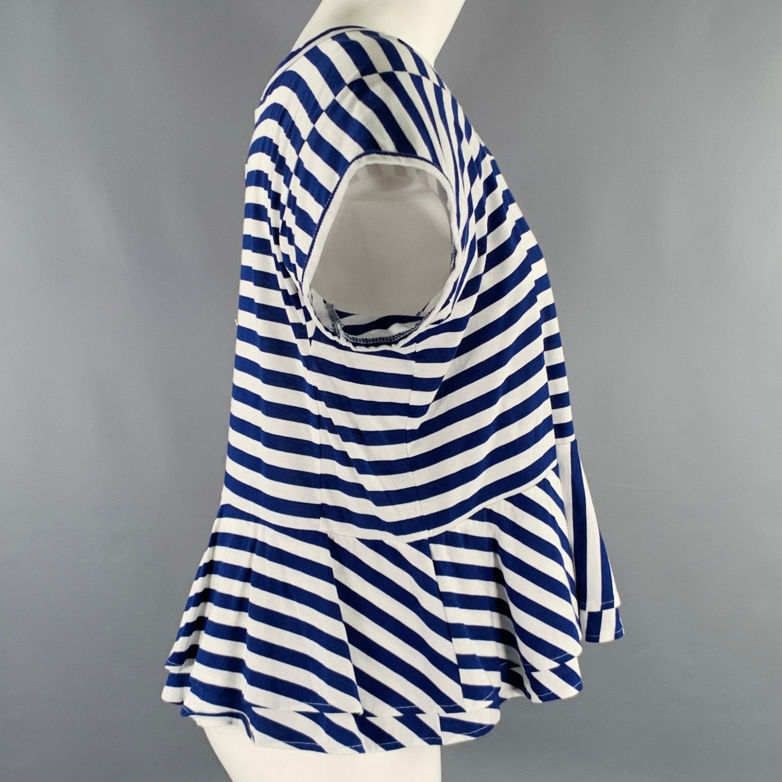 Comme des Garcons Size S White Blue Cotton Stripe Short Sleeve Casual Top Size S / US 4 / IT 40 - 2 Thumbnail