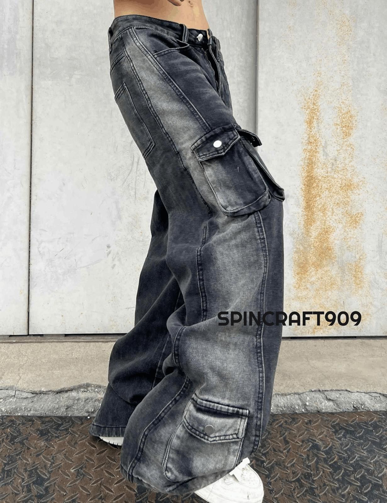 Jean × Vintage Cargo Baggy Stacked Flare Denim Jeans Size US 32 / EU 48 - 2 Thumbnail