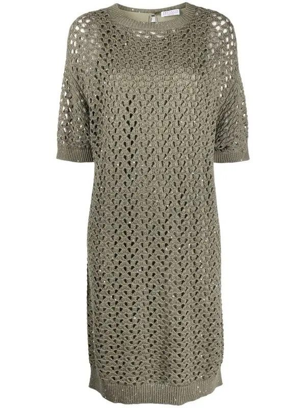 Brunello Cucinelli o1y0725 Mini Dress in Military Green Size XXS / US 00 / IT 34 - 1 Thumbnail